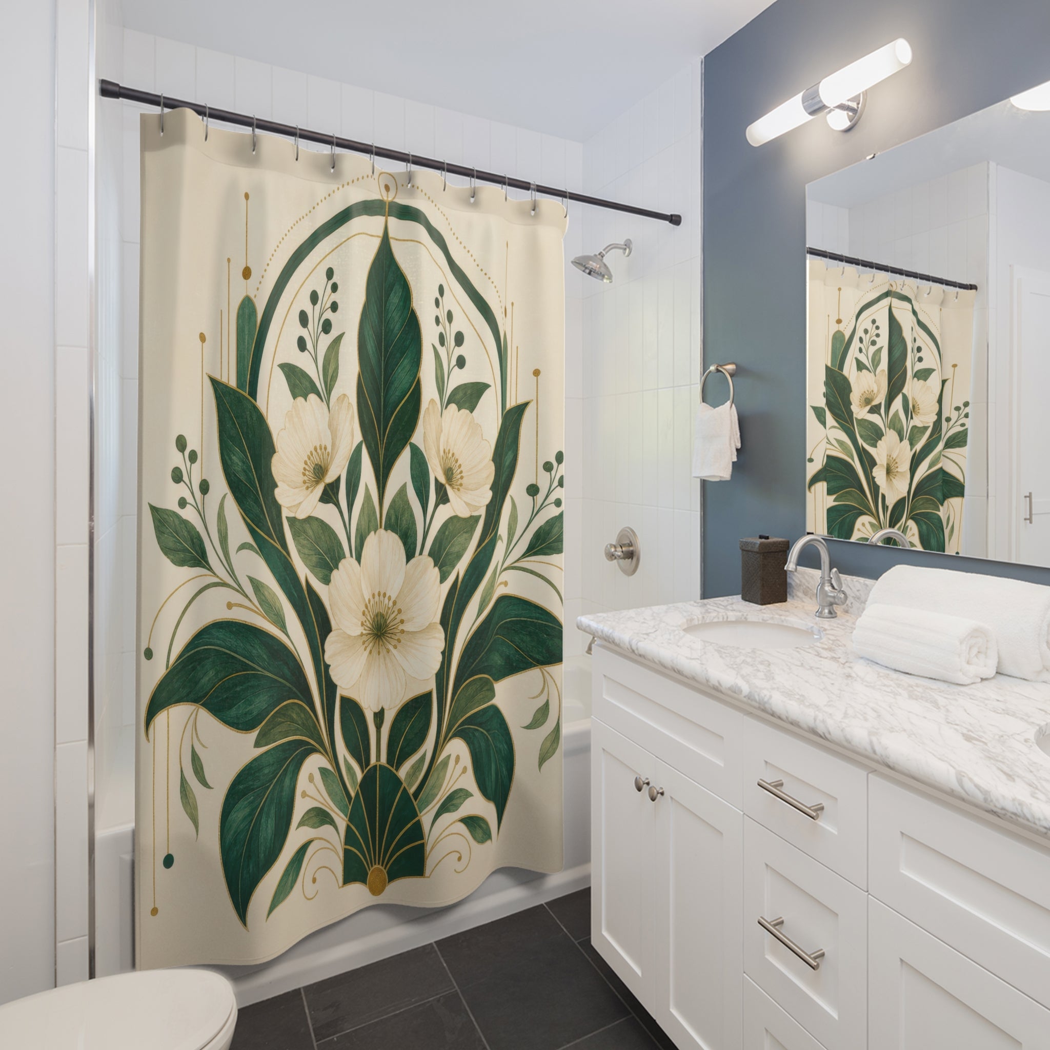 Nouveau Botanical Emerald Green Shower Curtain