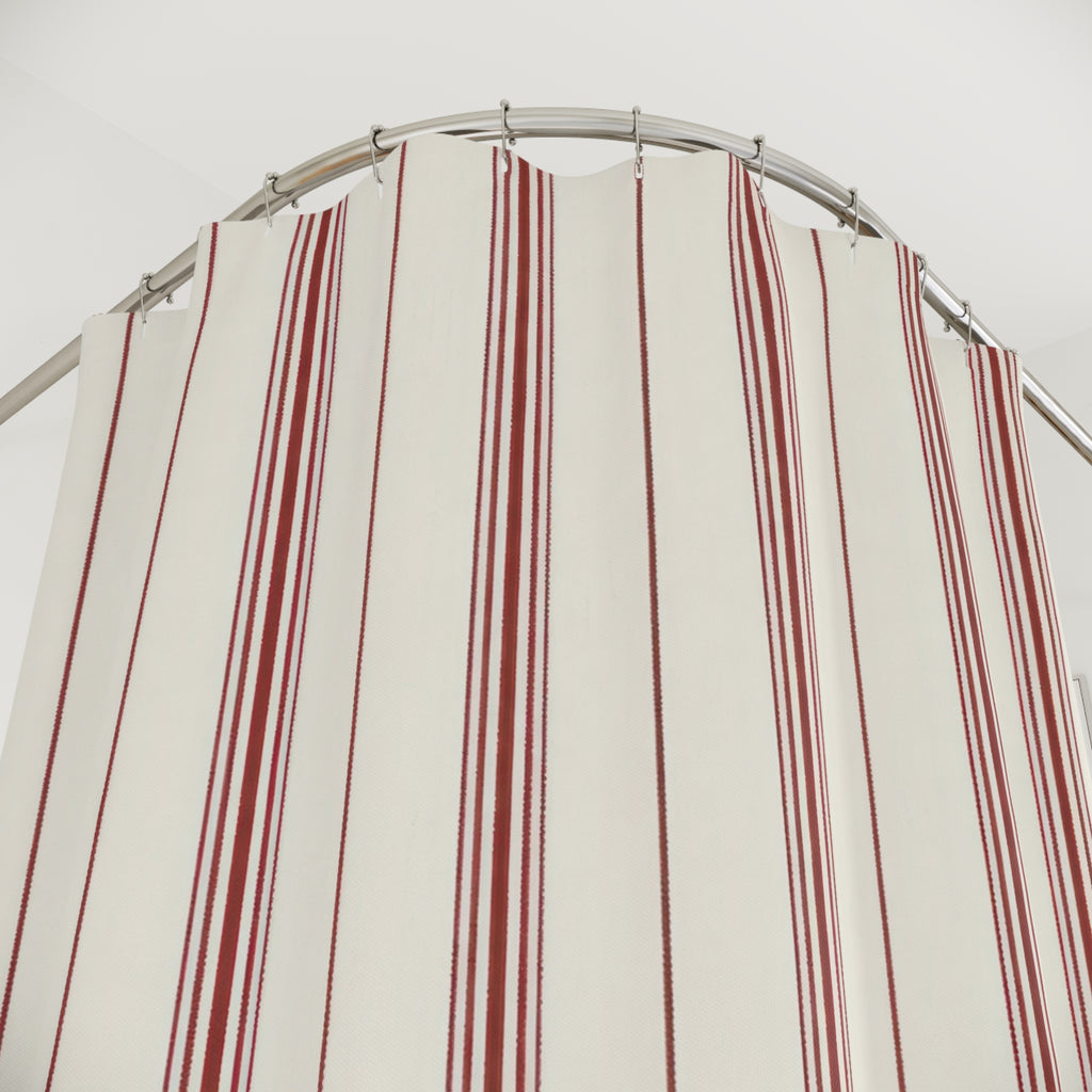 Red Cream Ticking Stripe Shower Curtain
