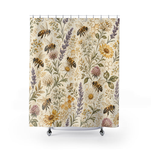 Bee Shower Curtain: Honeybee Wildflowers