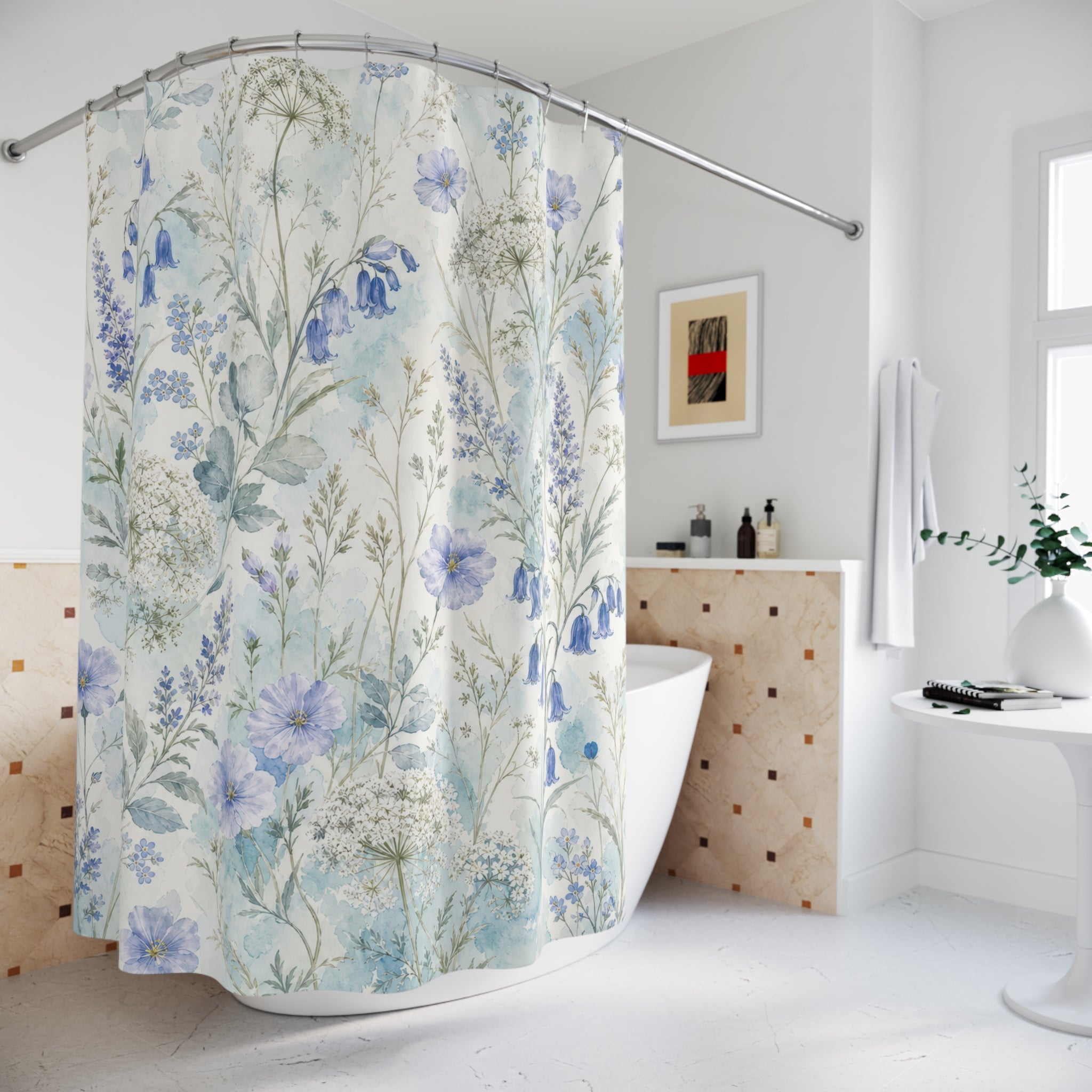 Pale Watercolor Wildflower Shower Curtain