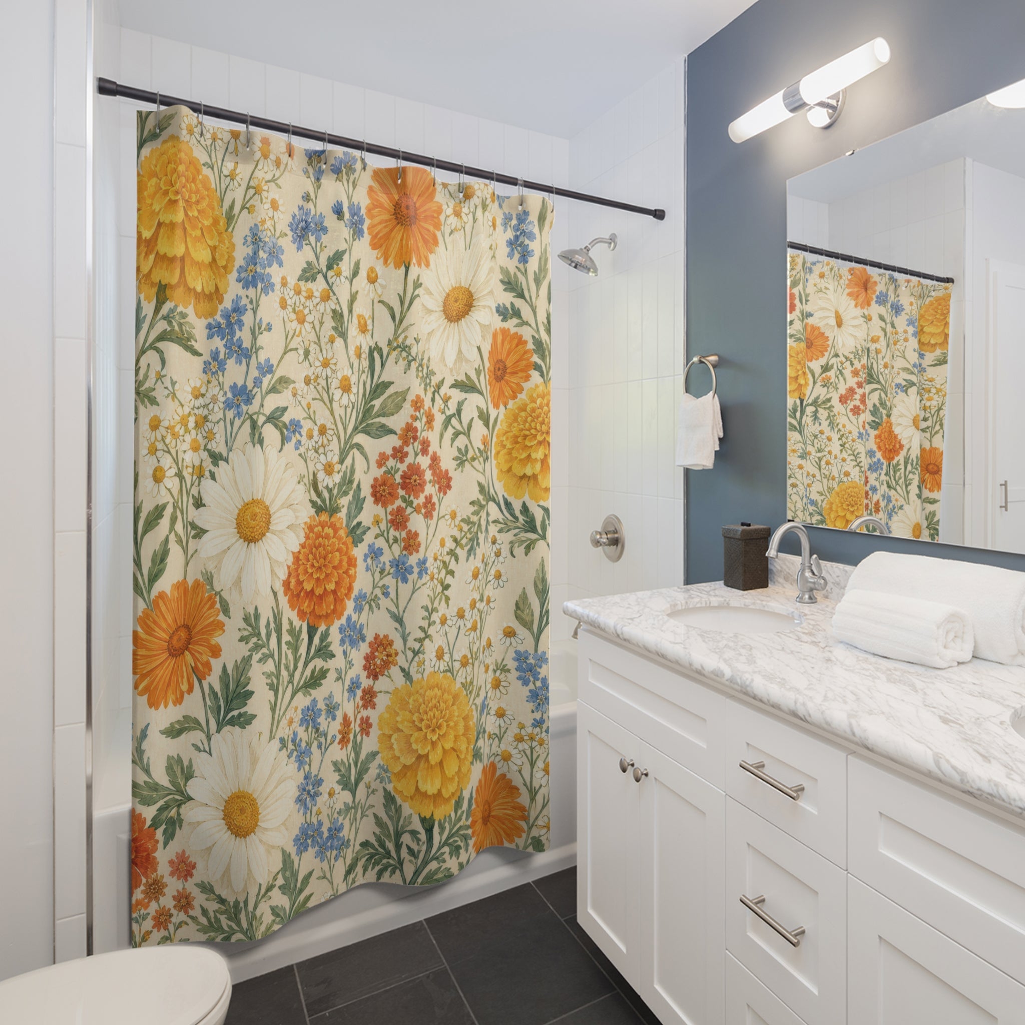 Yellow Marigold Wildflower Shower Curtain
