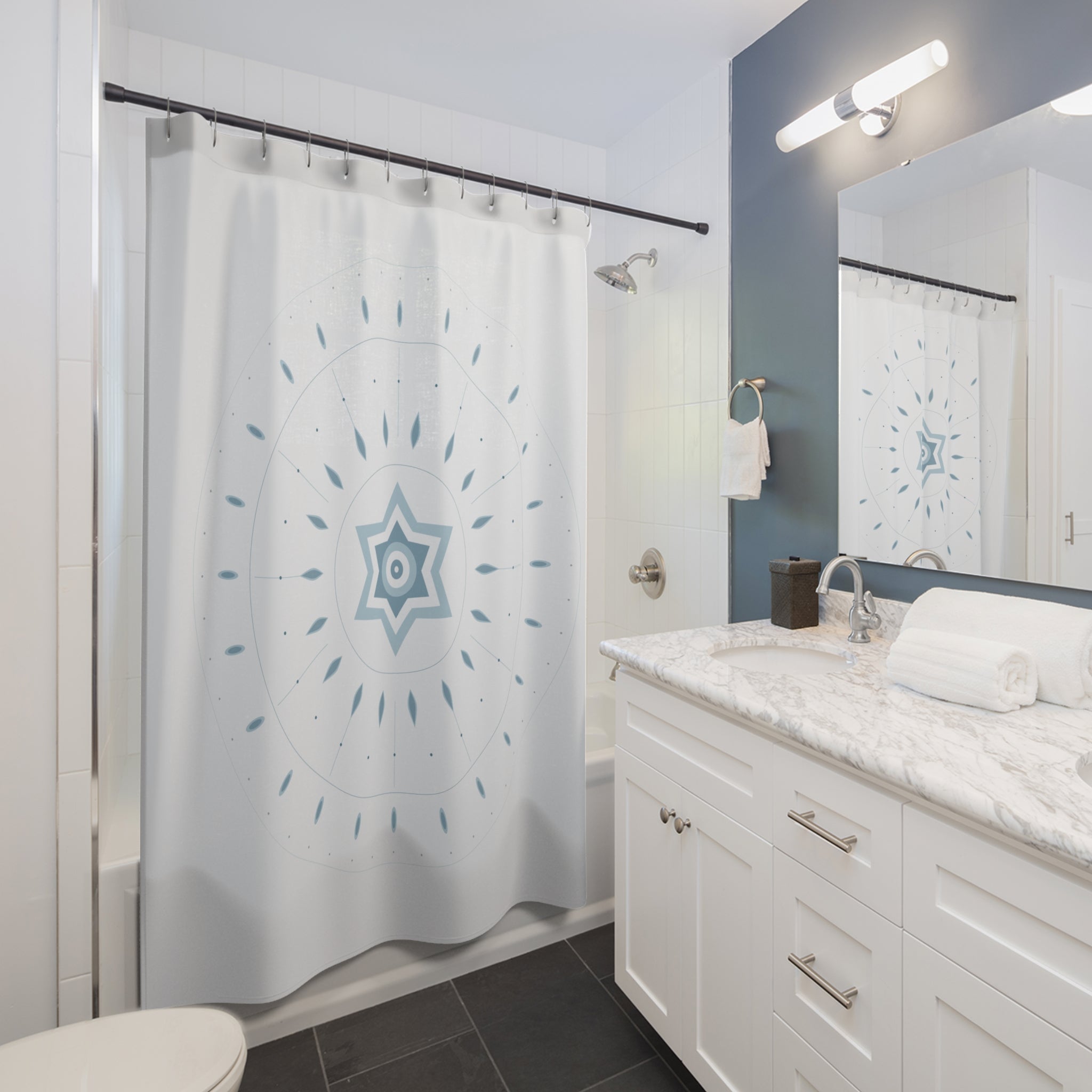 Ice Blue Mandala Shower Curtain – Snowflake Crystal