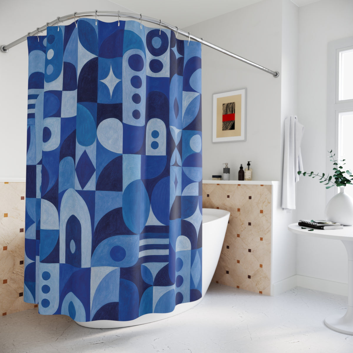 Blue Geometric Shower Curtain
