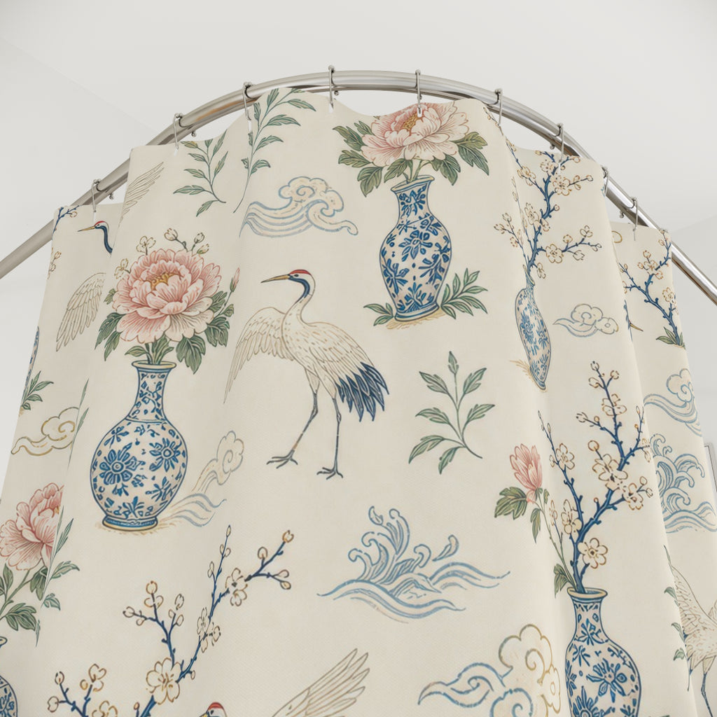 Blue White Chinoiserie Shower Curtain: Blue White Shower Curta