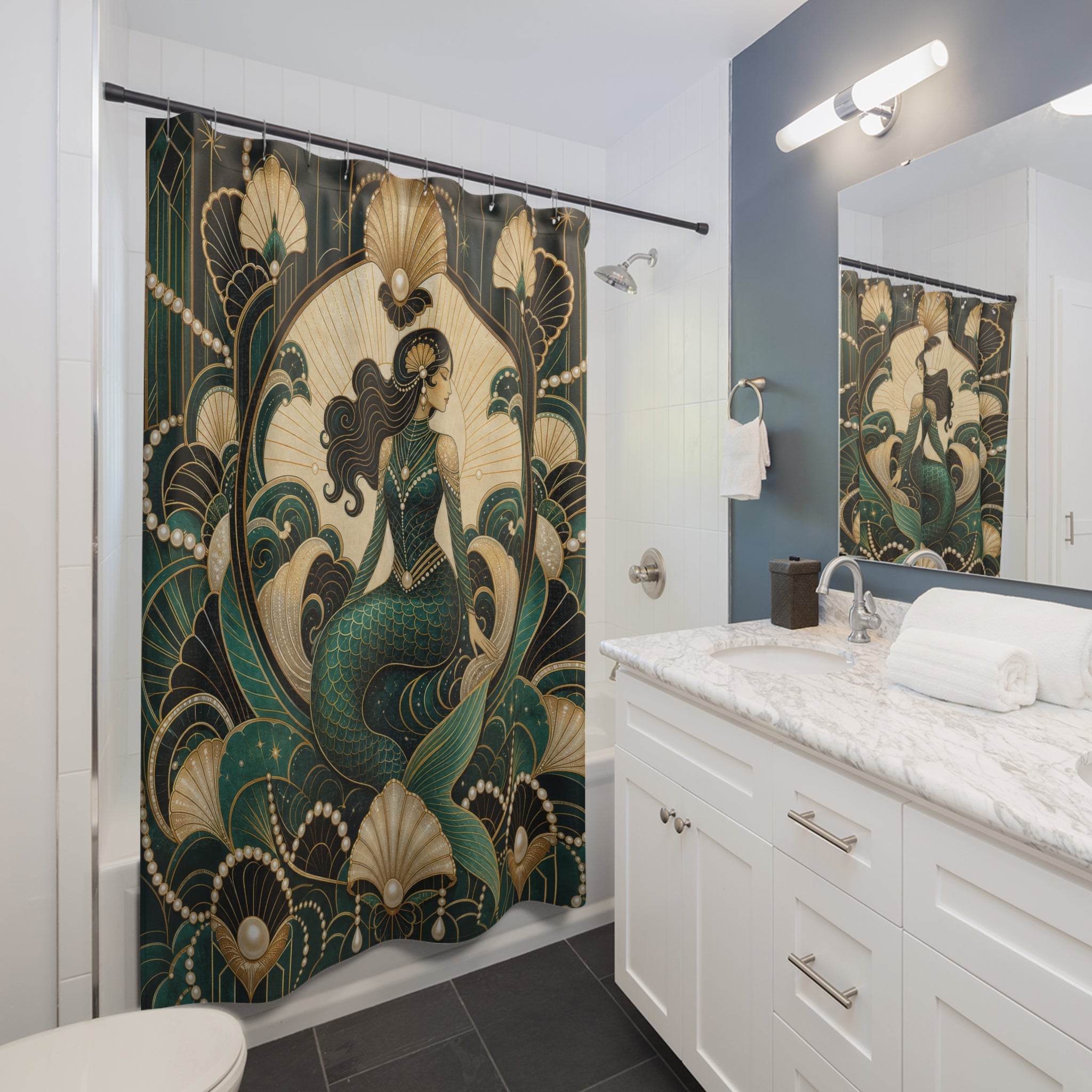 Dark Mermaid Shell Fan Shower Curtain