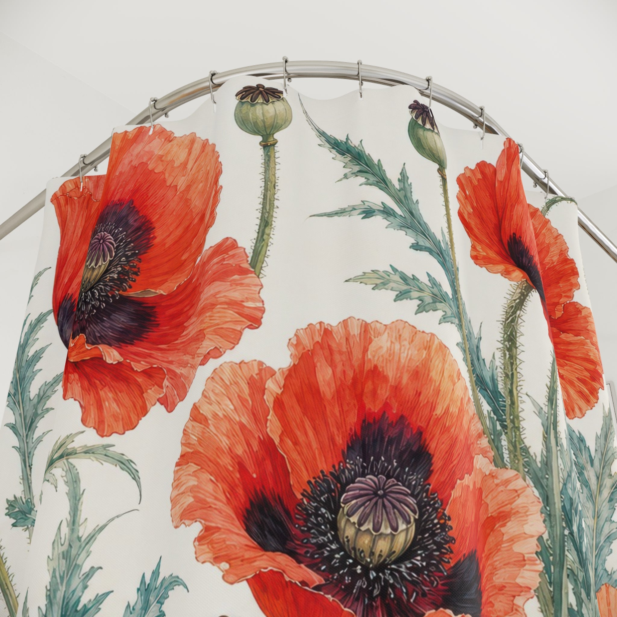 Red Orange Wildflower Botanical Shower Curtain