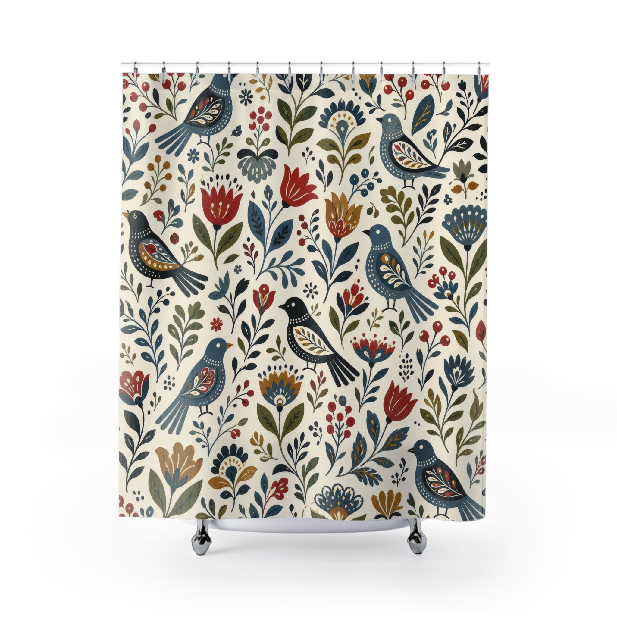 Bird Floral Garden Folk Art Shower Curtain