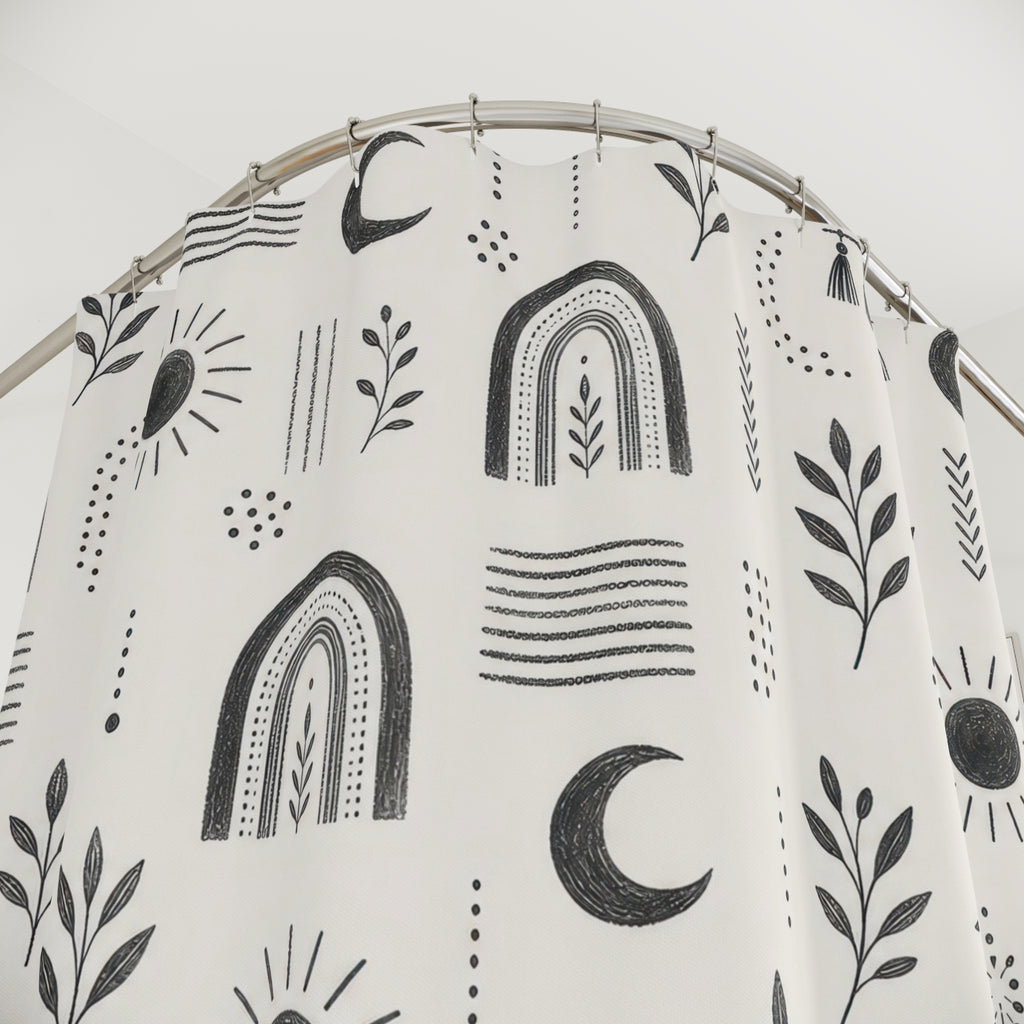 Black White Boho Shower Curtain
