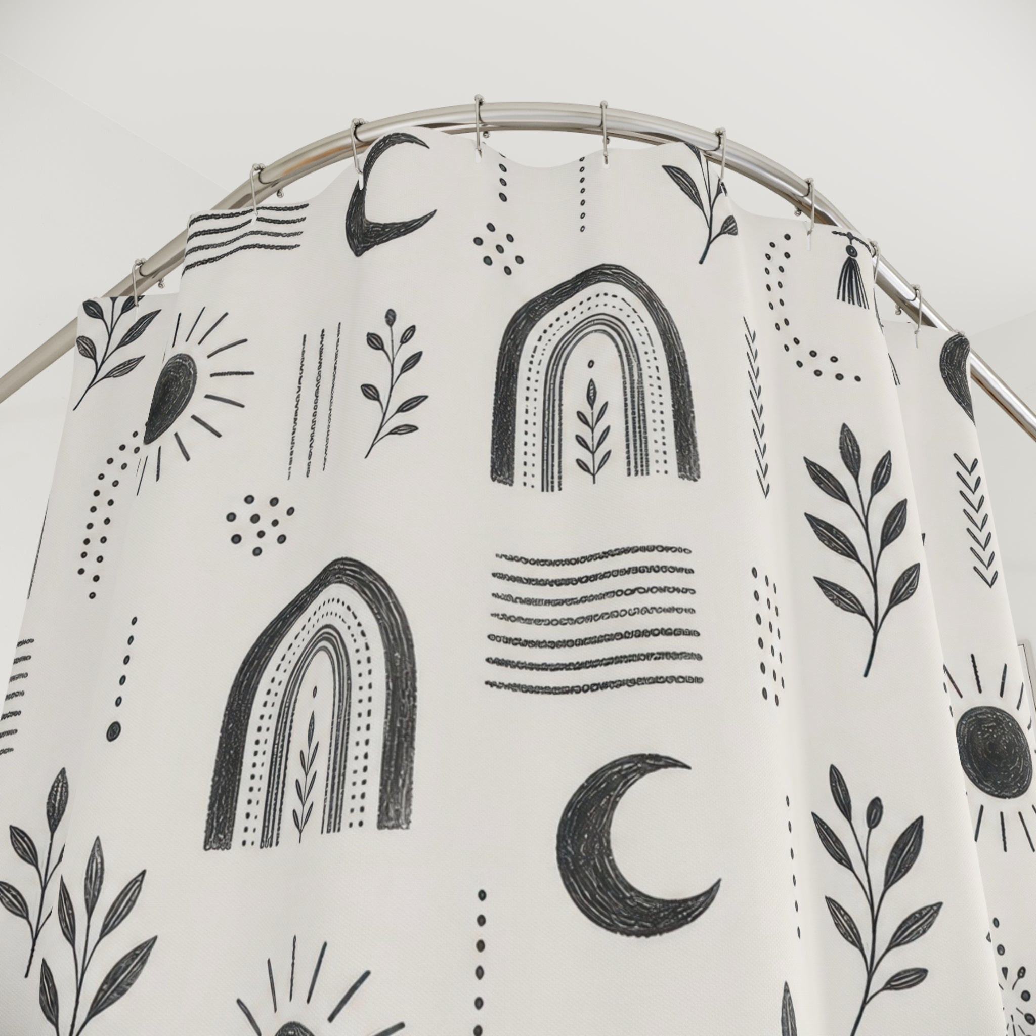 Black White Boho Shower Curtain