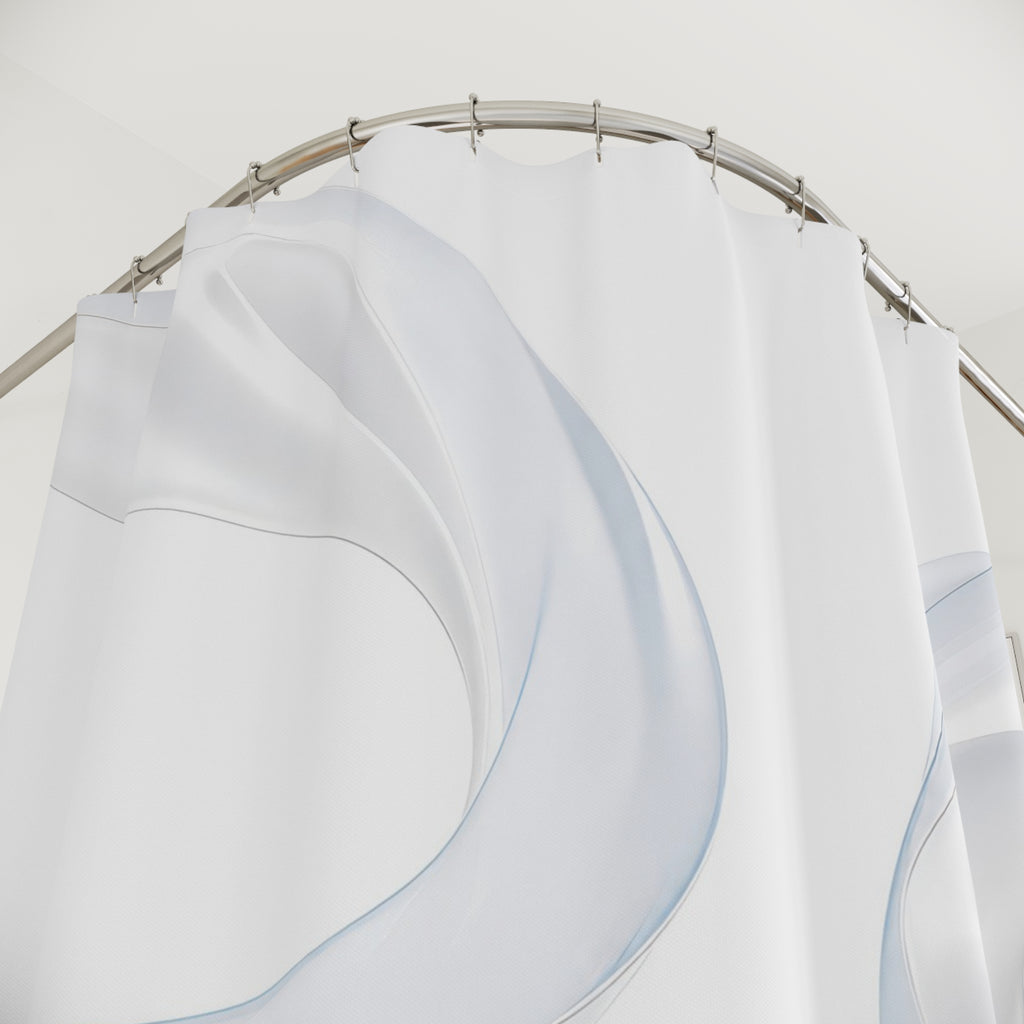White Shower Curtain, Modern Abstract Bath Decor, Soft Ribbon Pattern, Minimal Guest Bathroom Decor, Spa Neutral White Style Decor