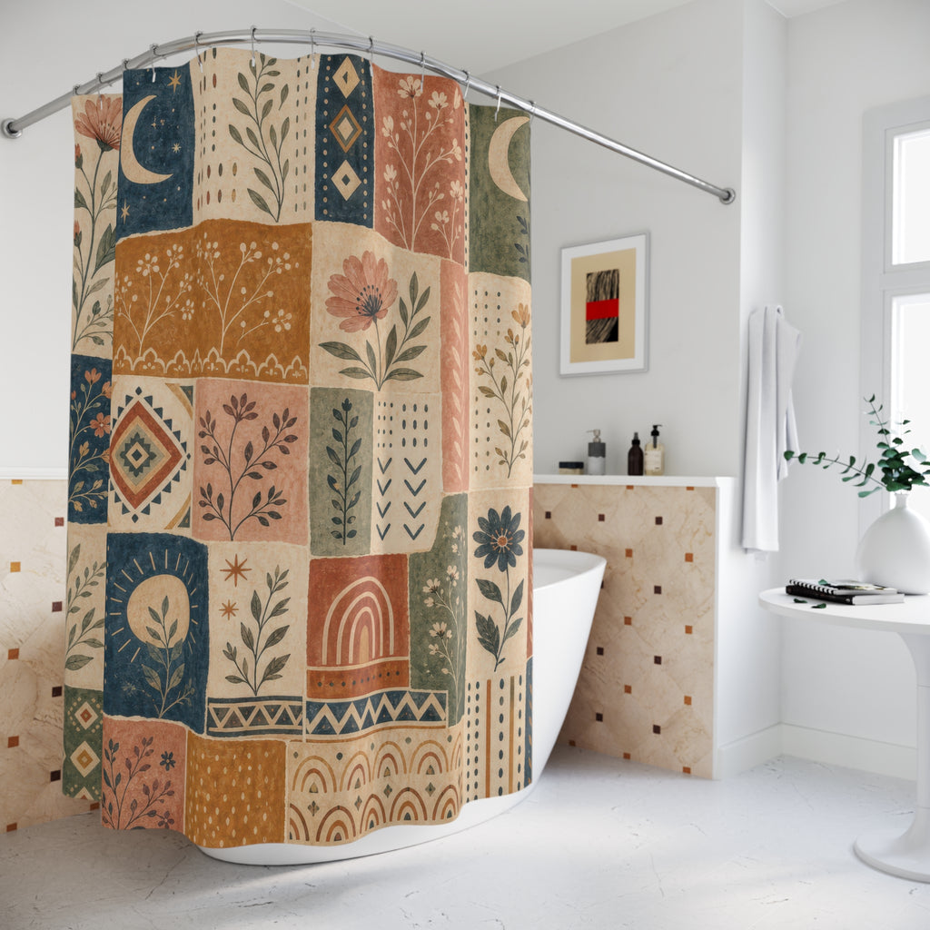 Boho Floral Moon Shower Curtain
