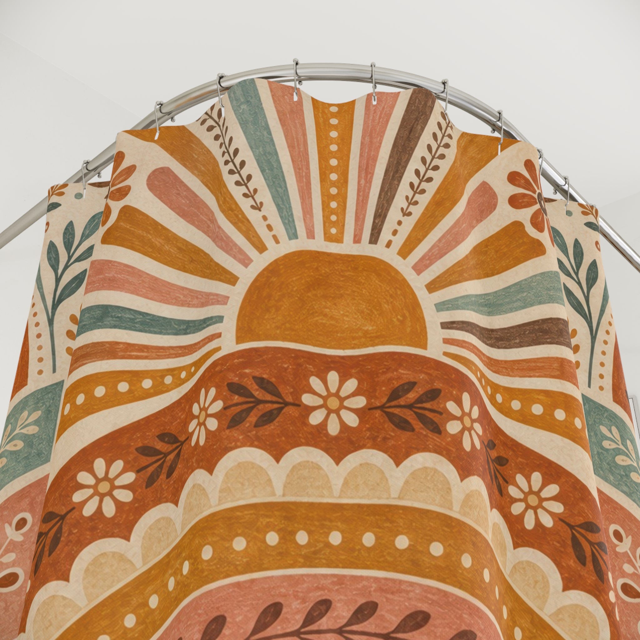 Retro Rainbow Boho Shower Curtain