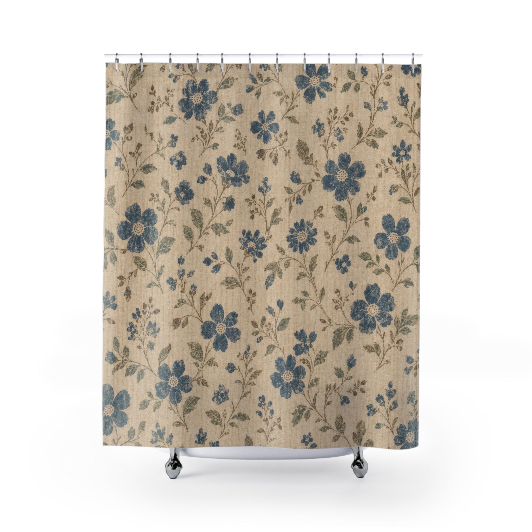 Vintage Farmhouse Blue Floral Shower Curtain