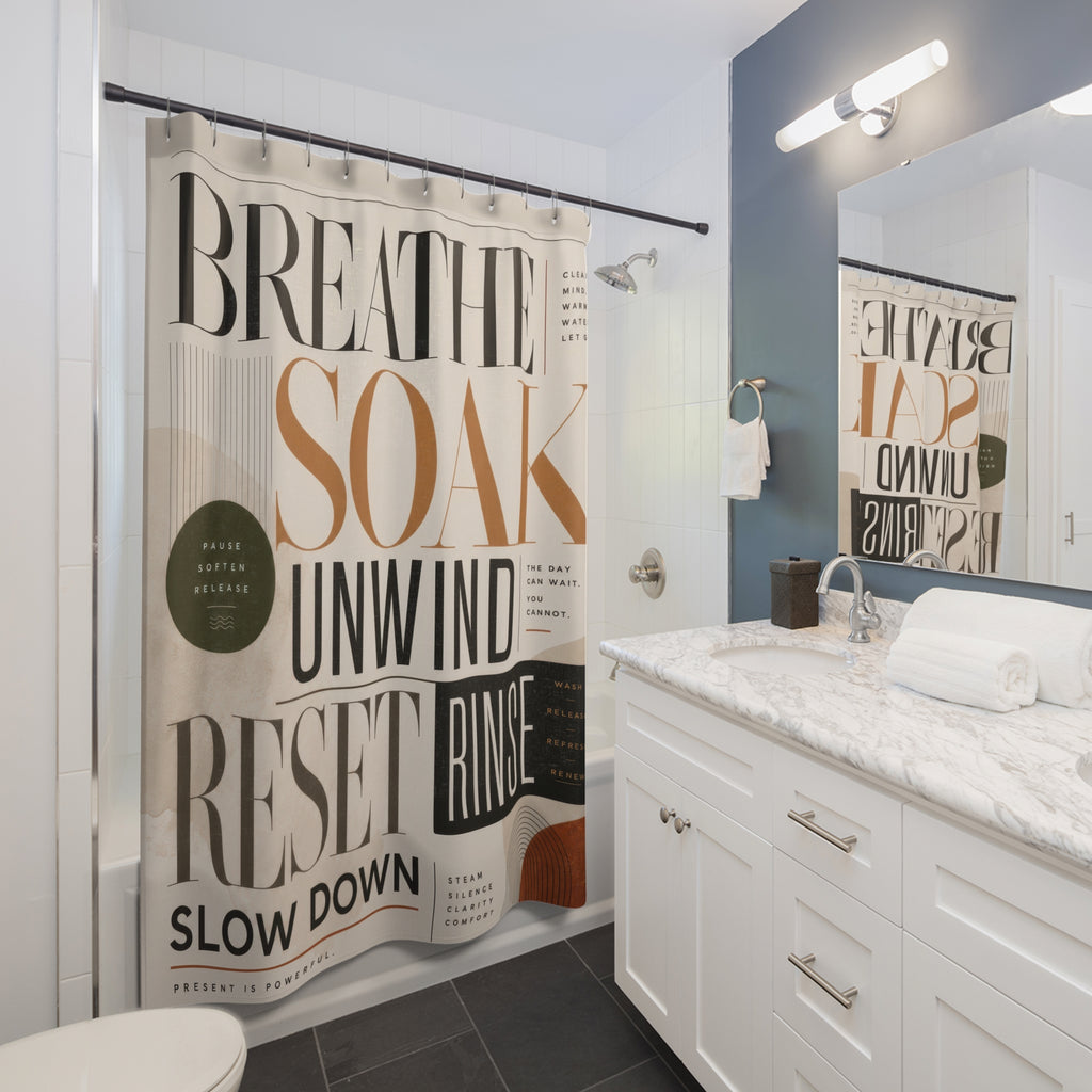Typography Shower Curtain: Modern Beige Black