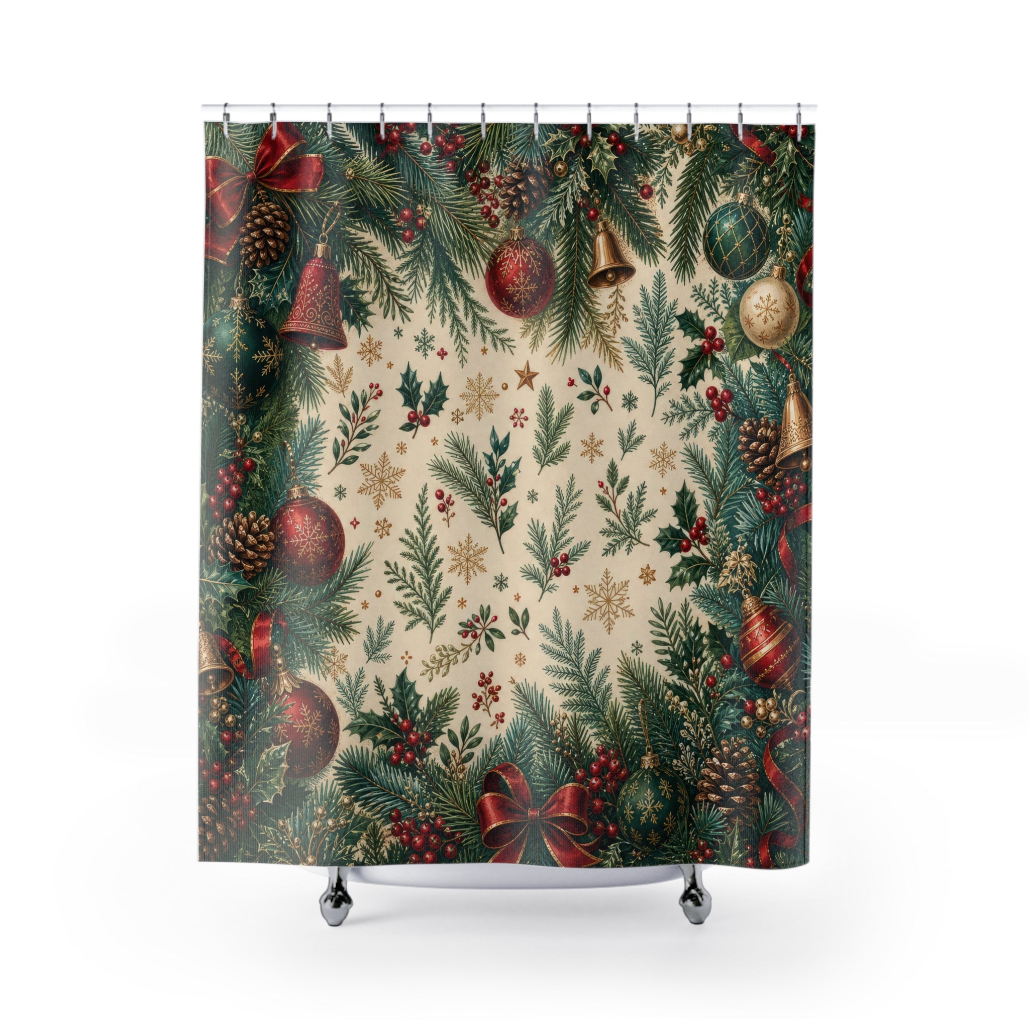 Evergreen Ornament Garland Shower Curtain