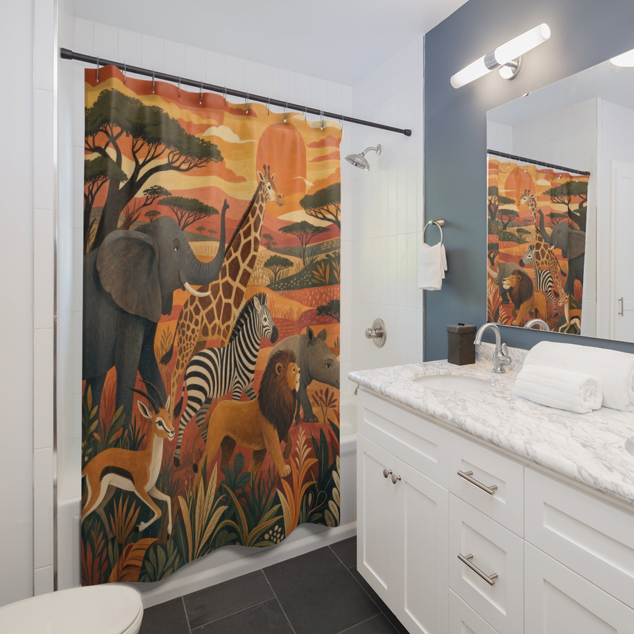Warm Safari Animal Parade Kids Shower Curtain