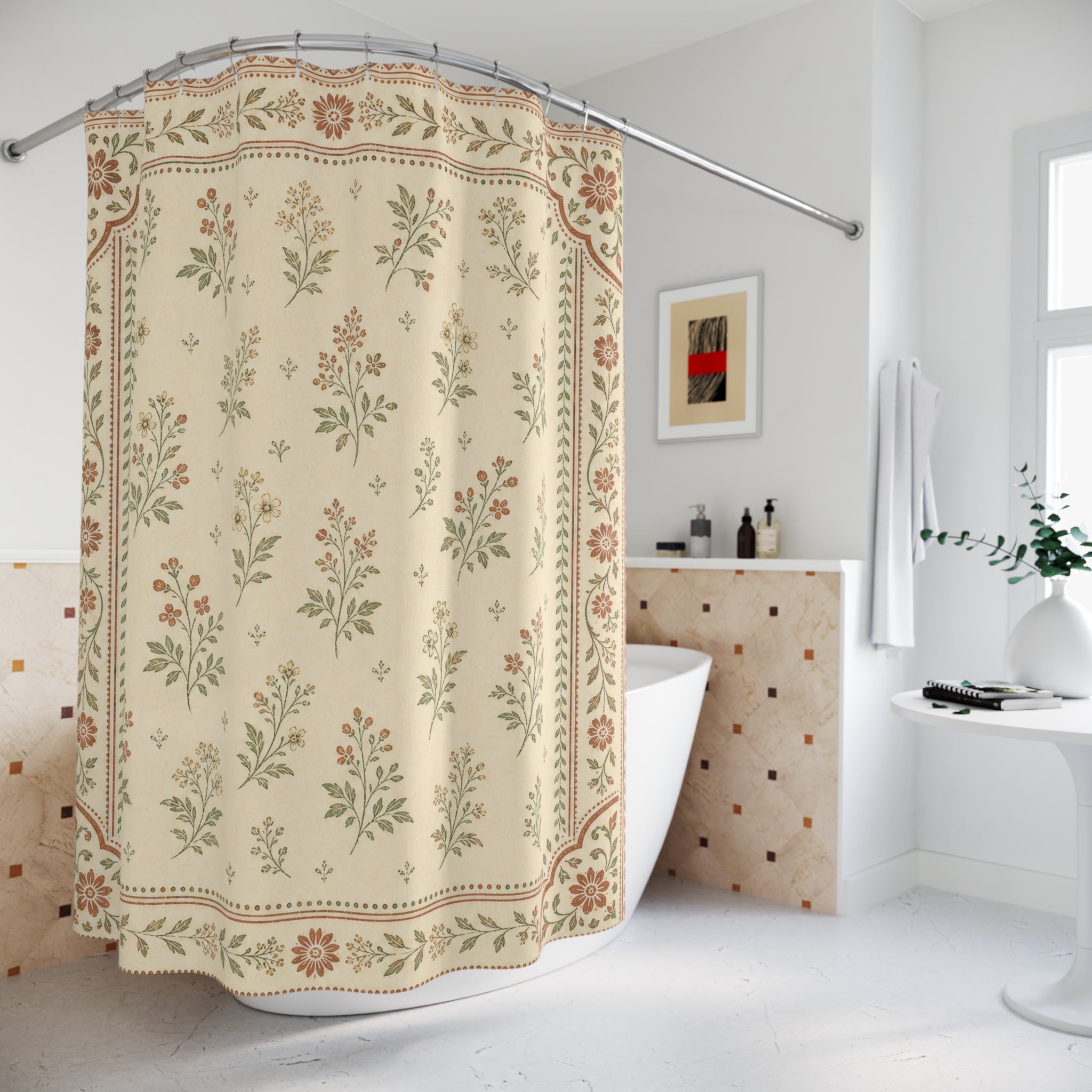 Framed Floral Farmhouse Shower Curtain