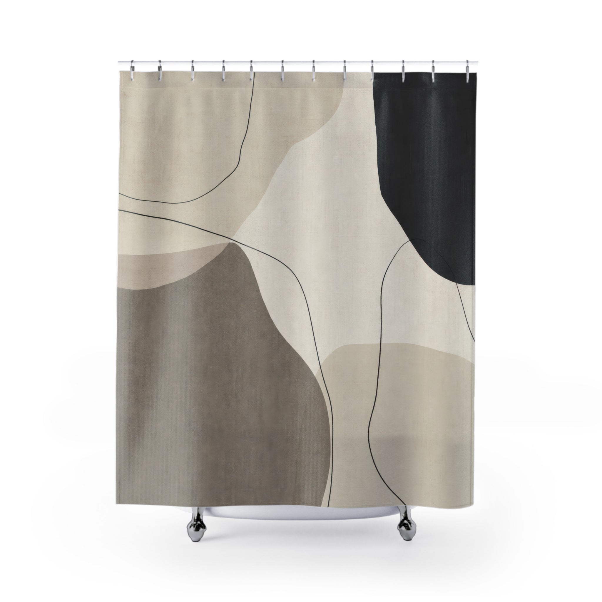 Black Beige Organic Shape Shower Curtain