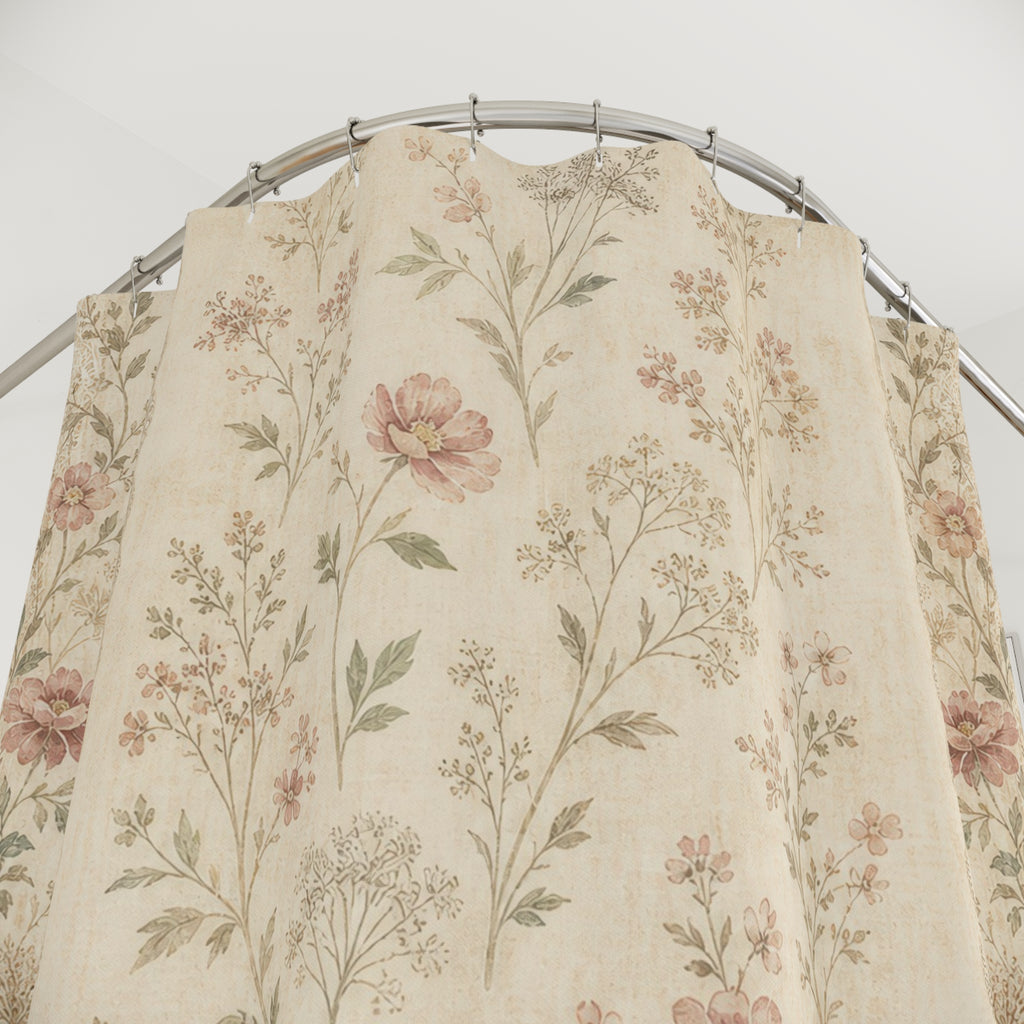 Cream Pink Garden Vintage Floral Shower Curtain