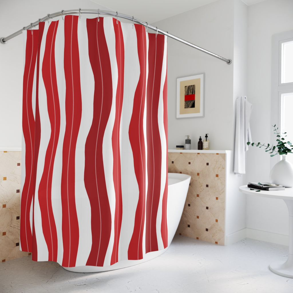 Red White Liquid Ribbon Shower Curtain