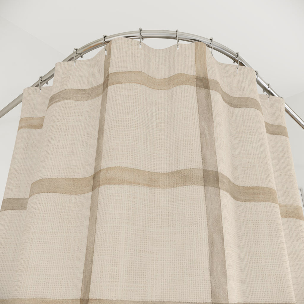 Beige Taupe Windowpane Grid Shower Curtain