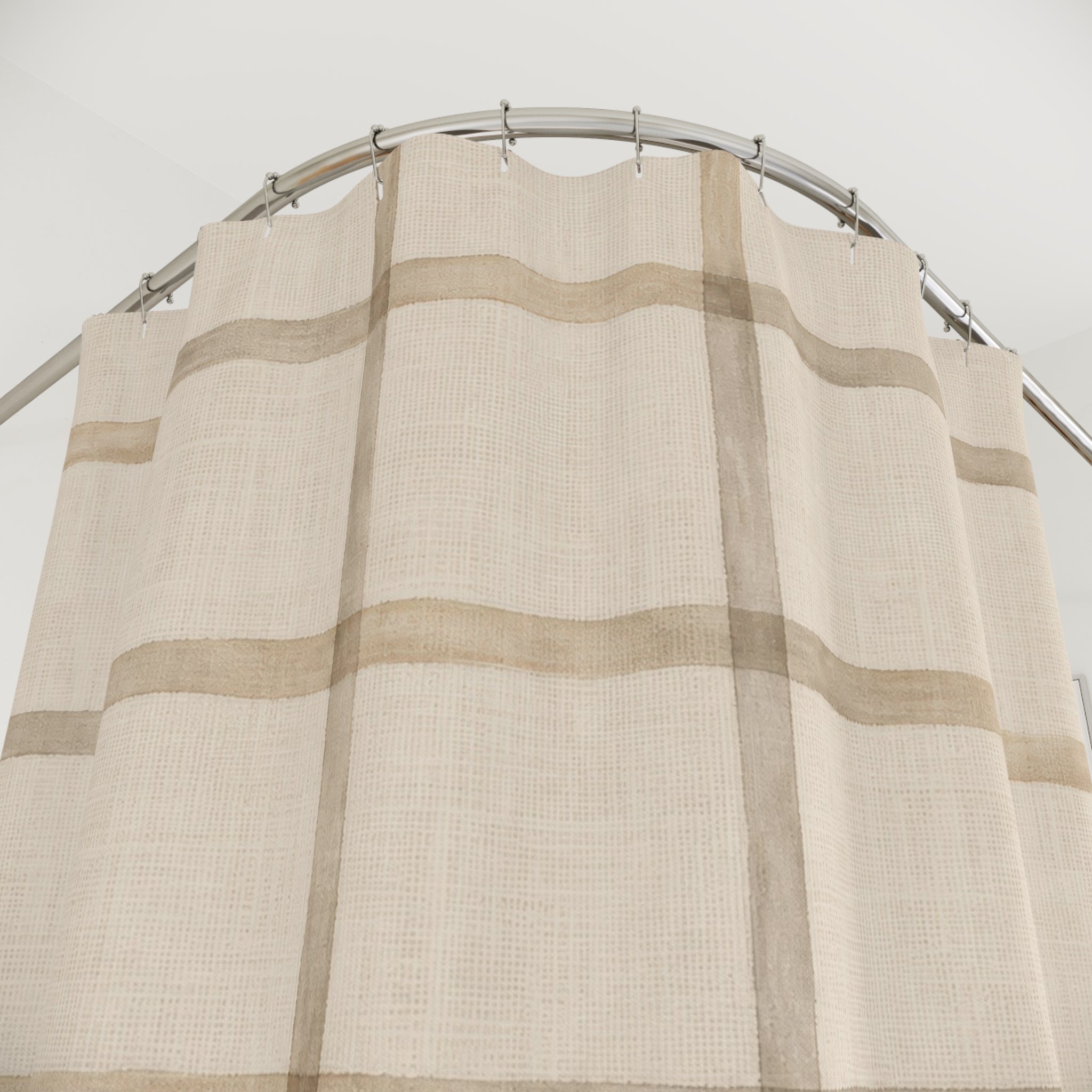Beige Taupe Windowpane Grid Shower Curtain