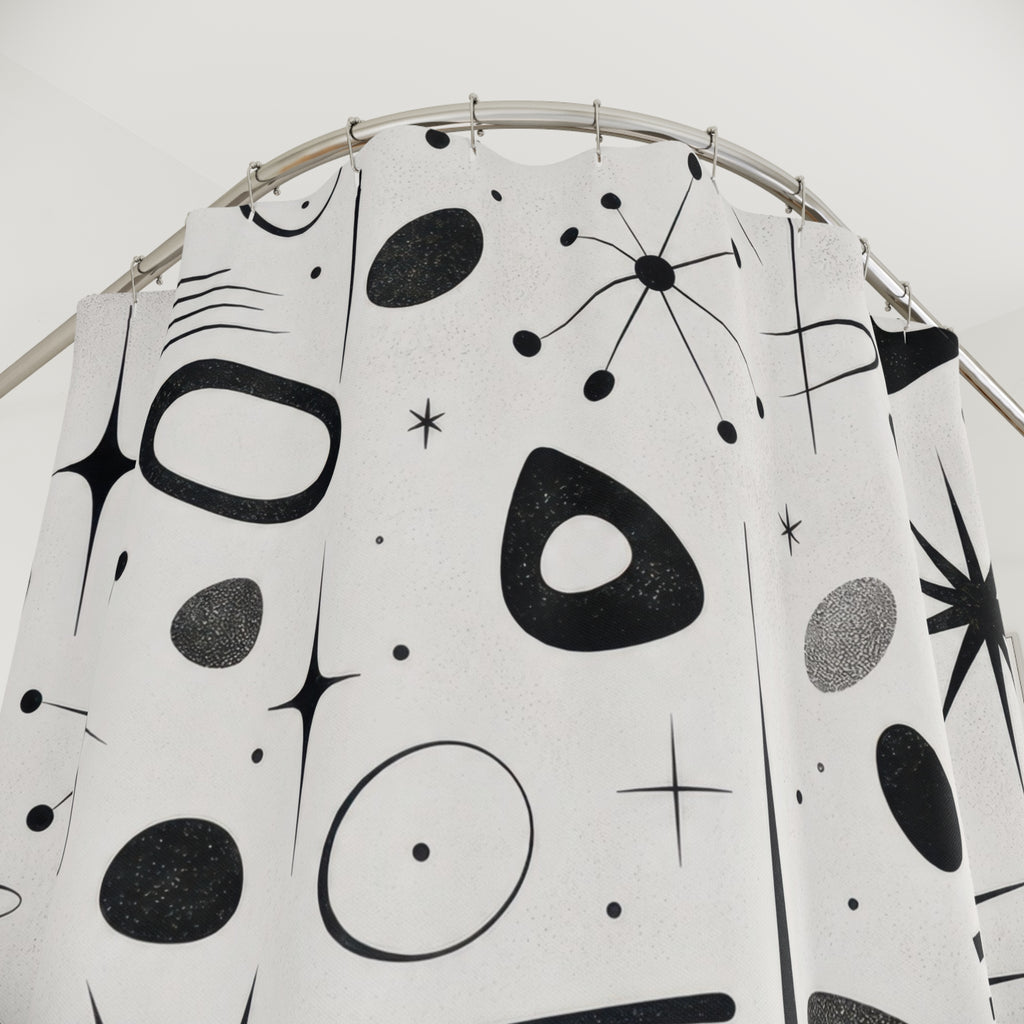 Black White Star Moon Shower Curtain
