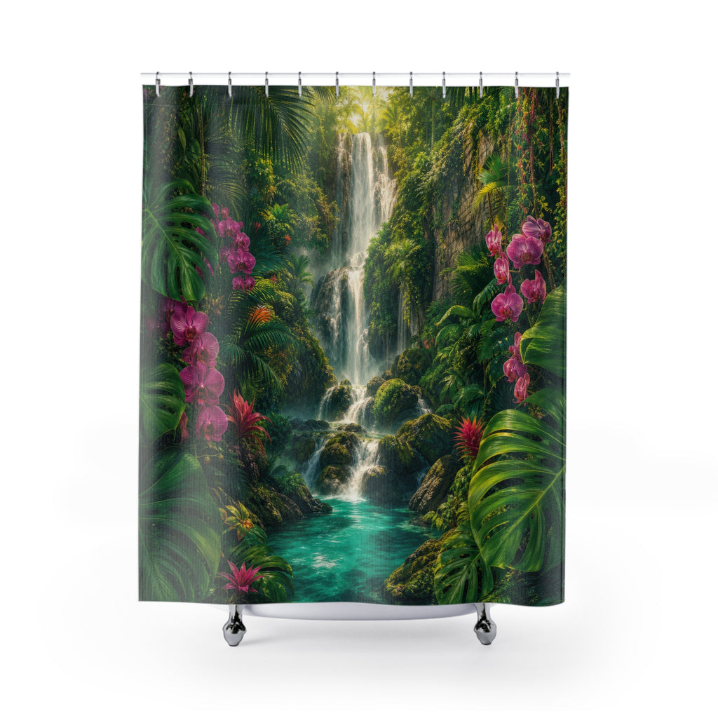Rainforest Waterfall Orchids Shower Curtain