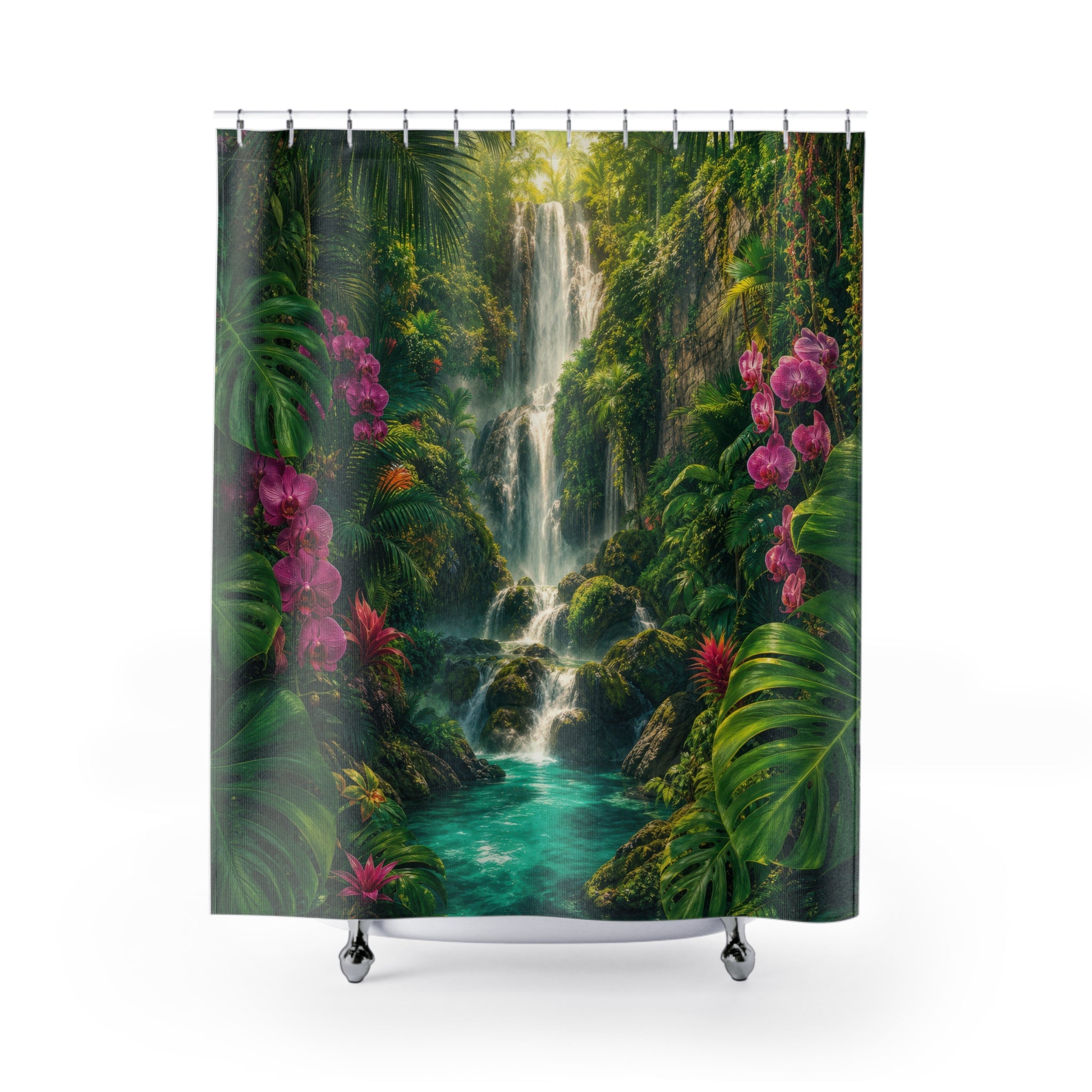 Rainforest Waterfall Orchids Shower Curtain