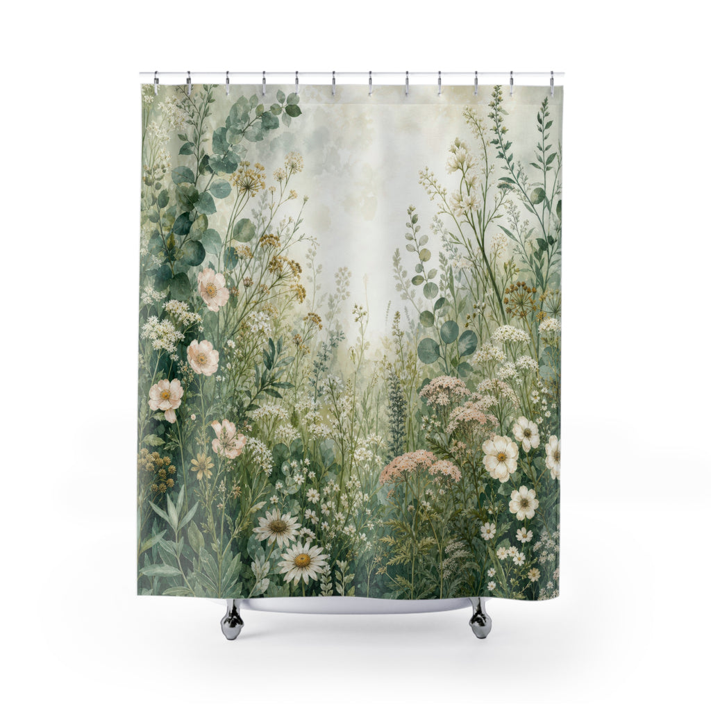 Sage Green Wildflower Meadow Shower Curtain