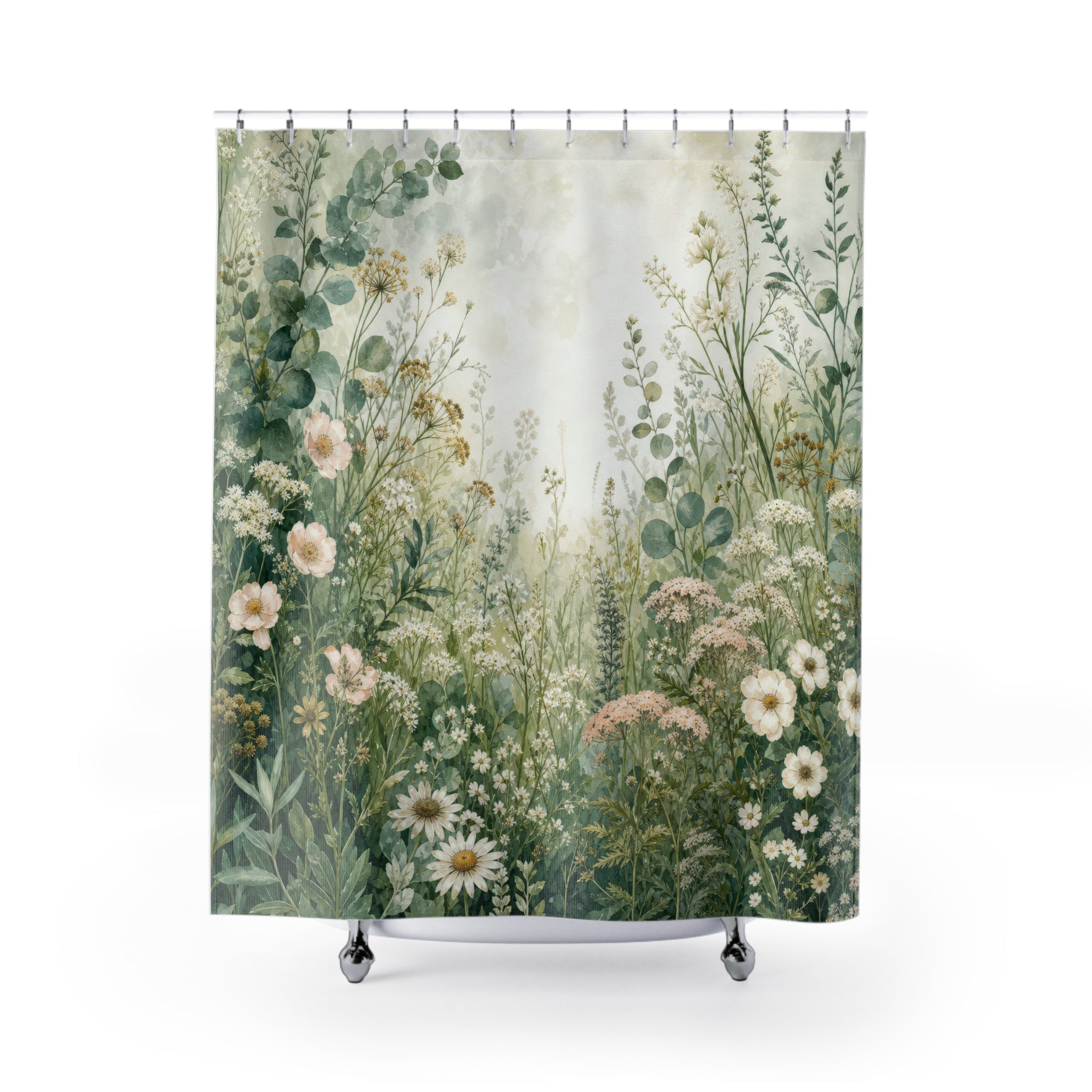 Sage Green Wildflower Meadow Shower Curtain