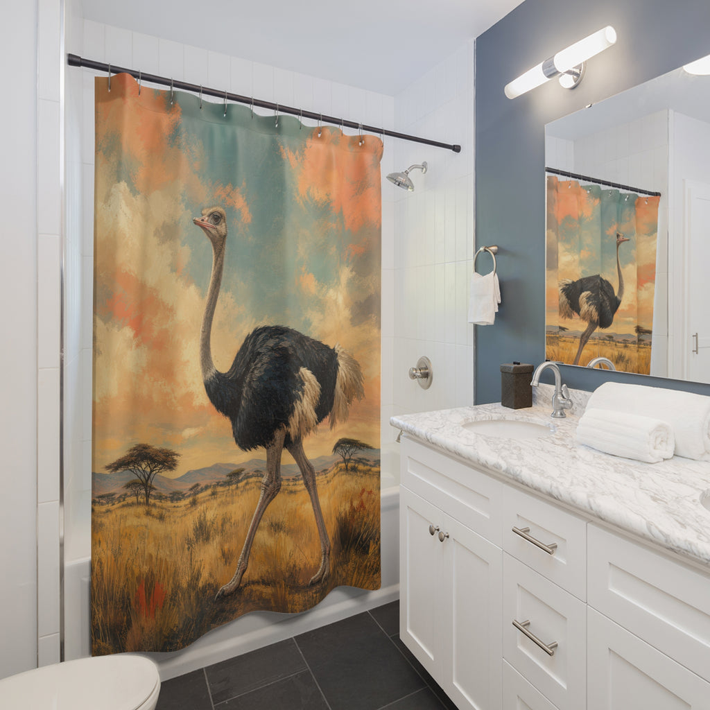 Painterly Savanna Ostrich Shower Curtain