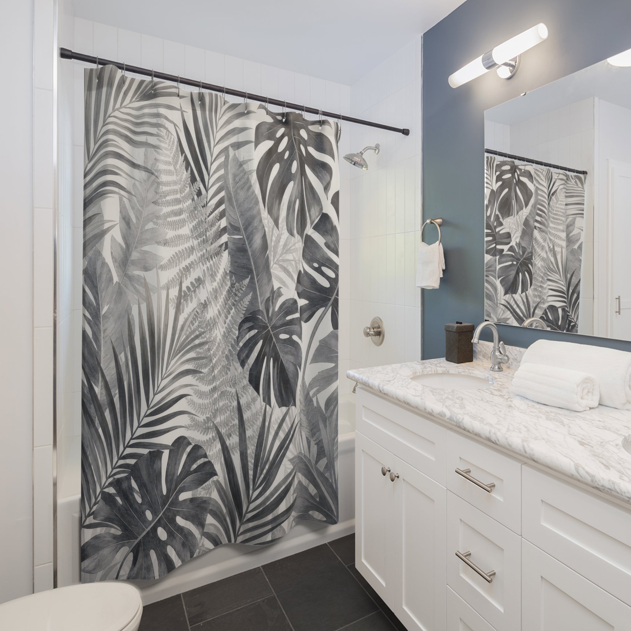 Gray Palm Leaf Tropical Shower Curtain