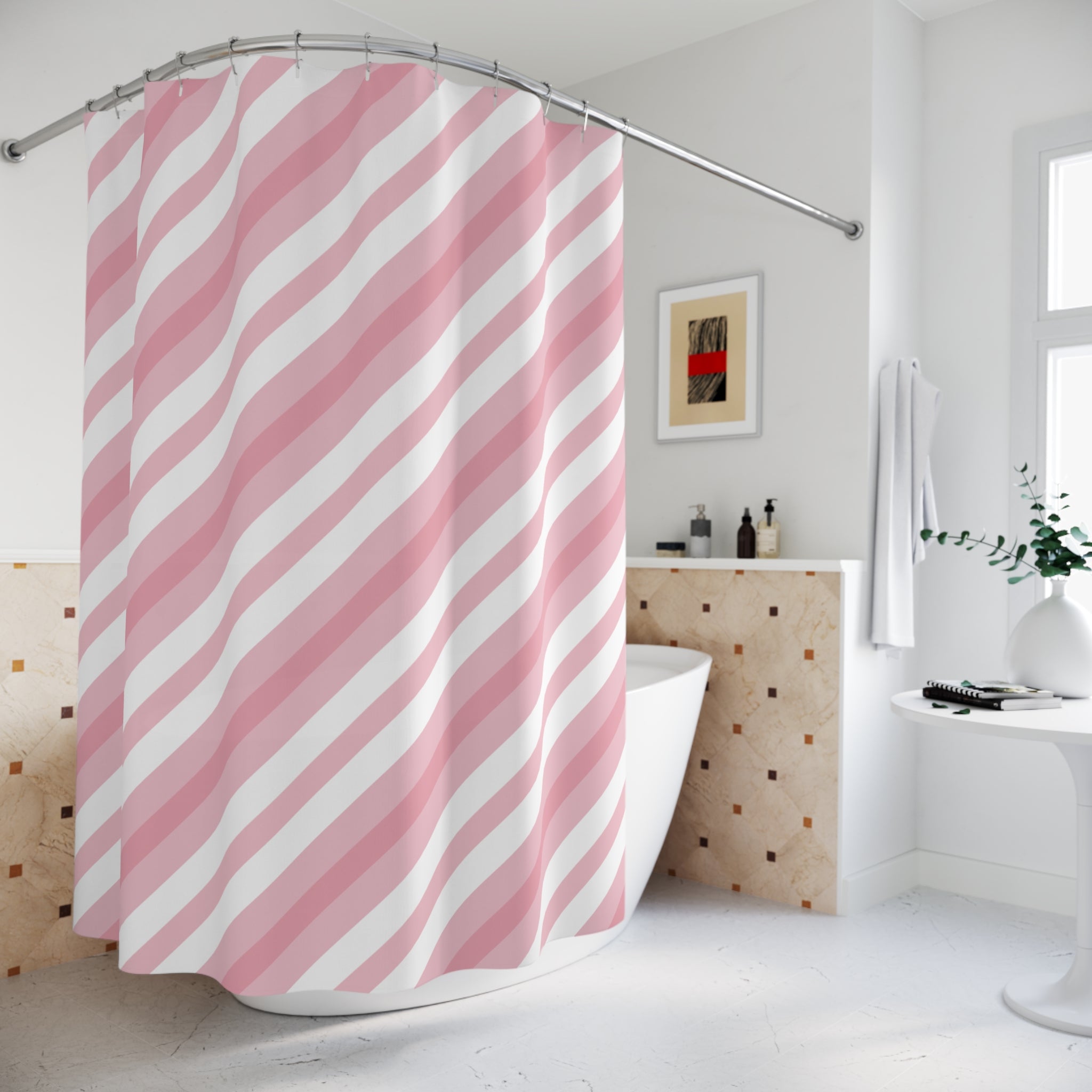 Candy Stripe Shower Curtain: Pink White