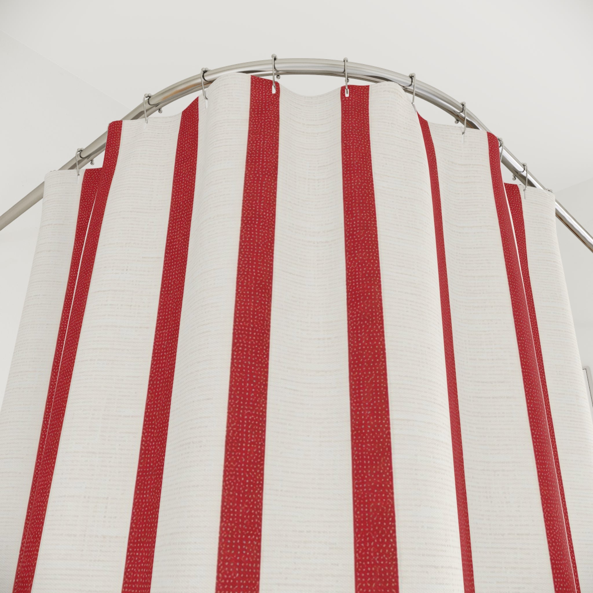 Red and White Americana Stripe Shower Curtain: Summer Guest