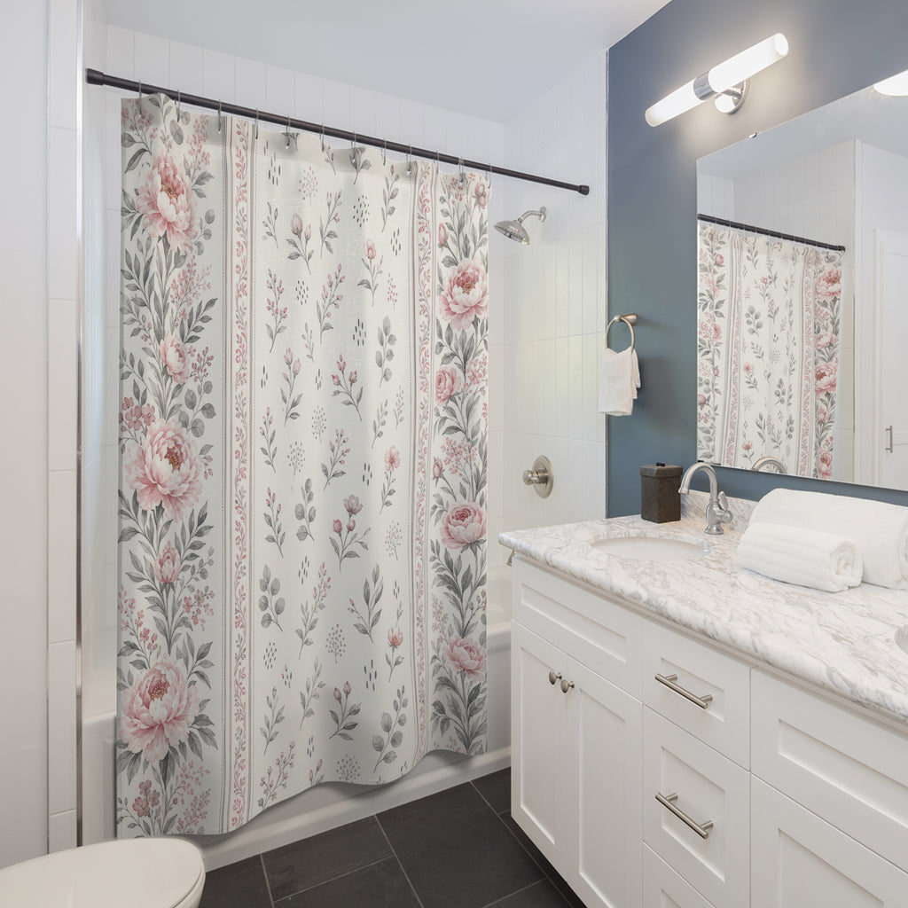 Pink Gray Floral Shower Curtain