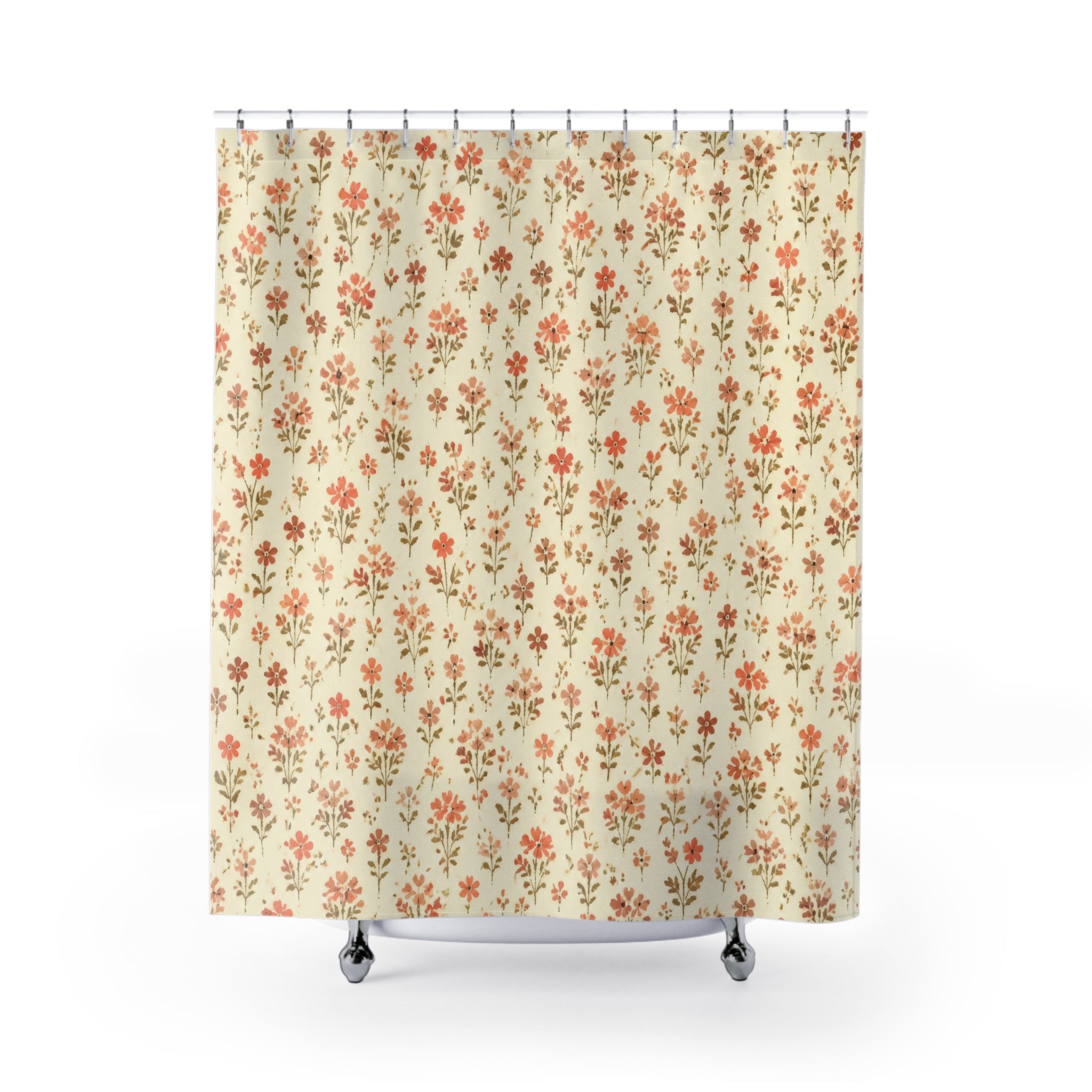 Coral Vintage Floral Shower Curtain