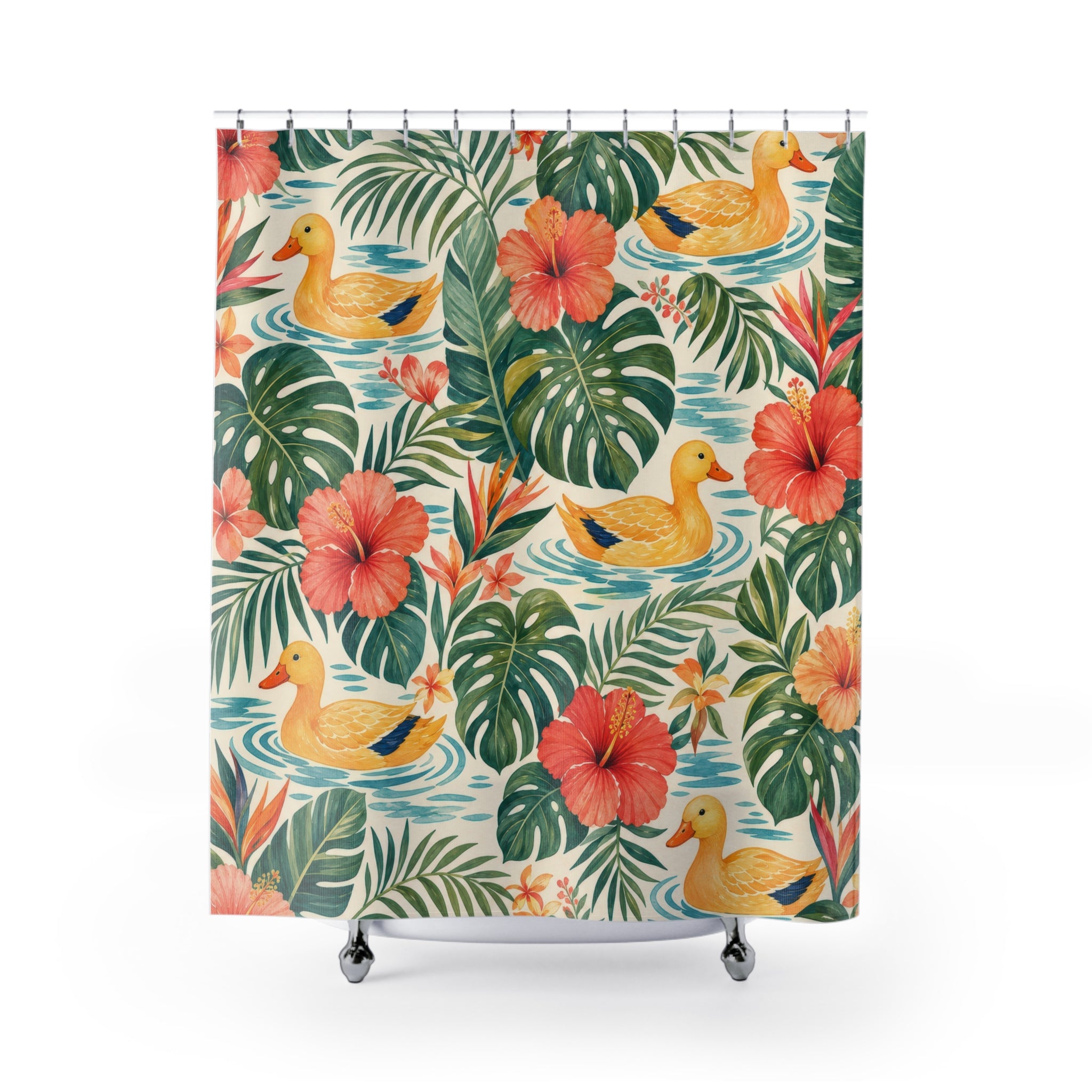 Tropical Orange Duck Floral Shower Curtain