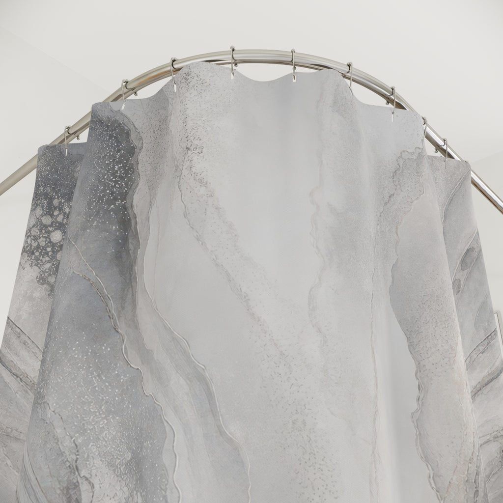 Marble Shower Curtain, Gray Abstract Bath Decor, White Charcoal Fan Pattern, Modern Neutral Guest Bathroom Decor, Soft Spa Marble Style