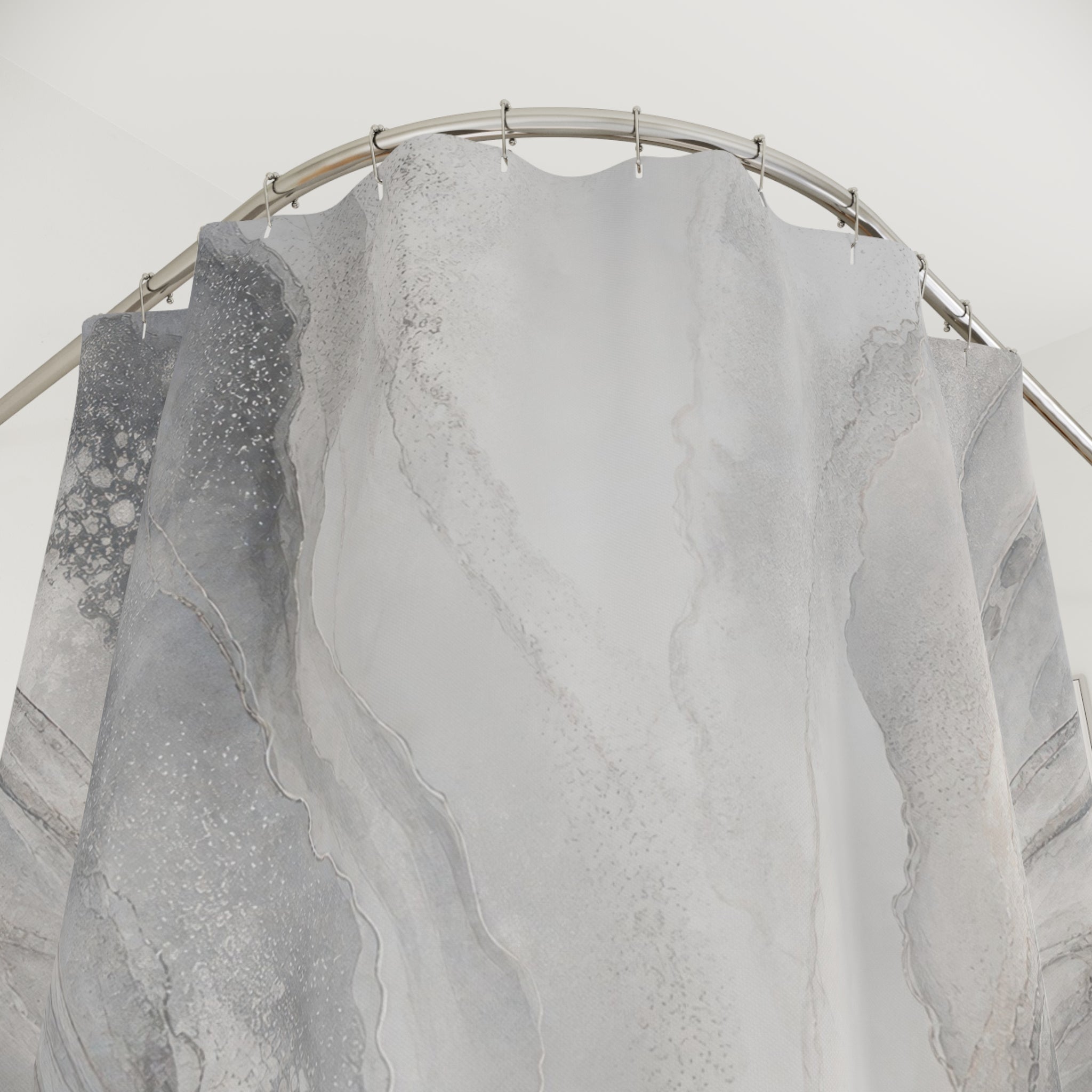 Marble Shower Curtain, Gray Abstract Bath Decor, White Charcoal Fan Pattern, Modern Neutral Guest Bathroom Decor, Soft Spa Marble Style