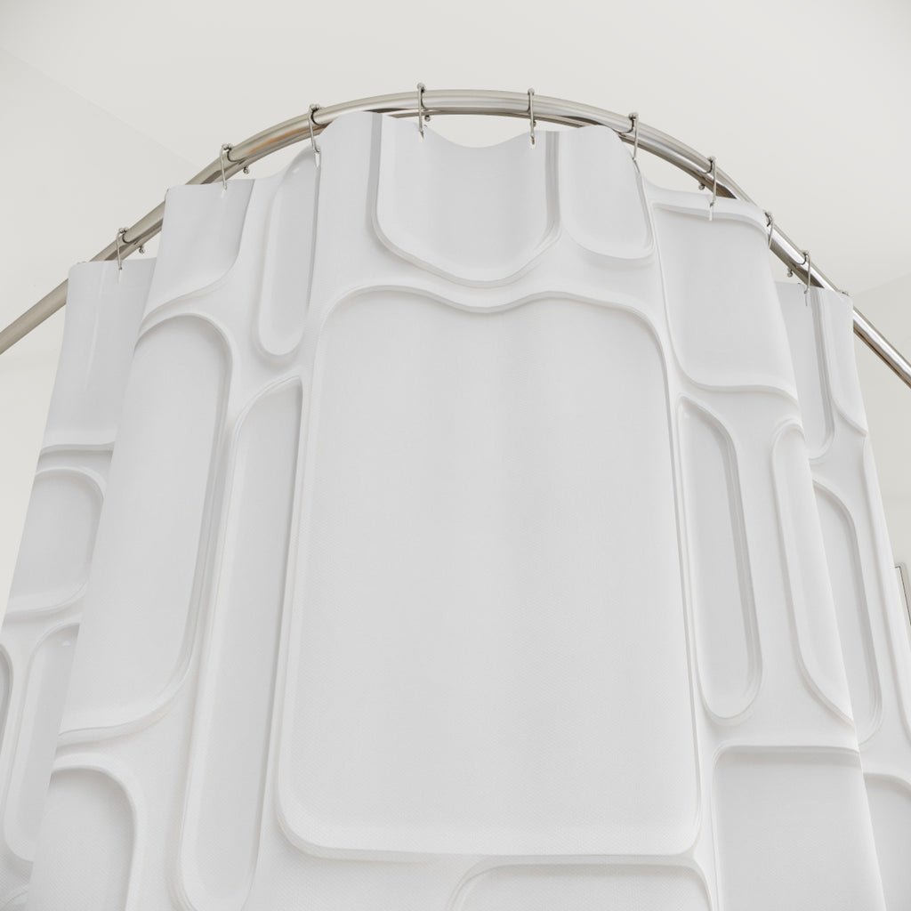 Modern White Shower Curtain, Geometric Bath Decor, Rounded Rectangle Pattern, Minimal Guest Bathroom Decor, Clean Spa White Style Decor