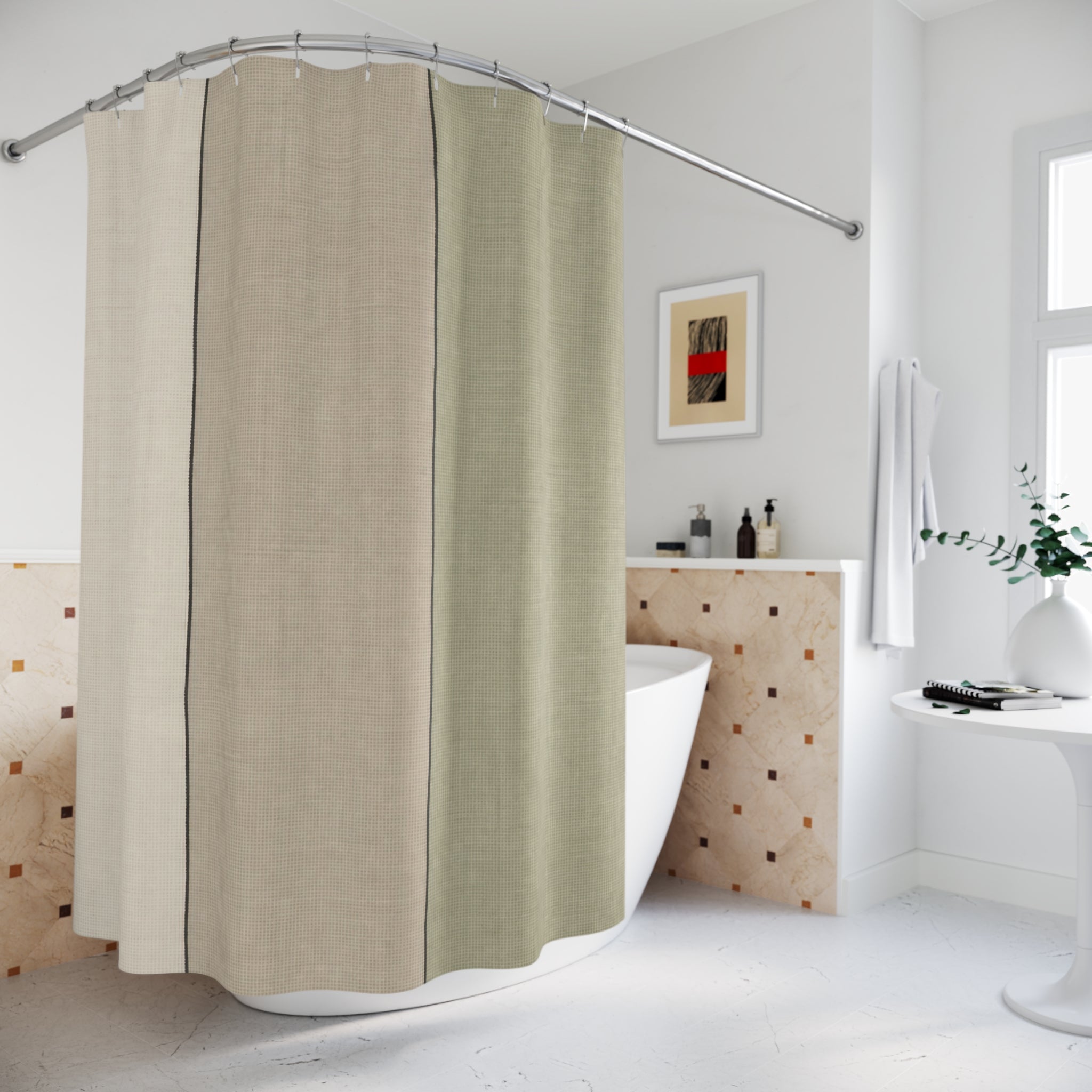 Sage Beige Wide Panel Stripe Shower Curtain
