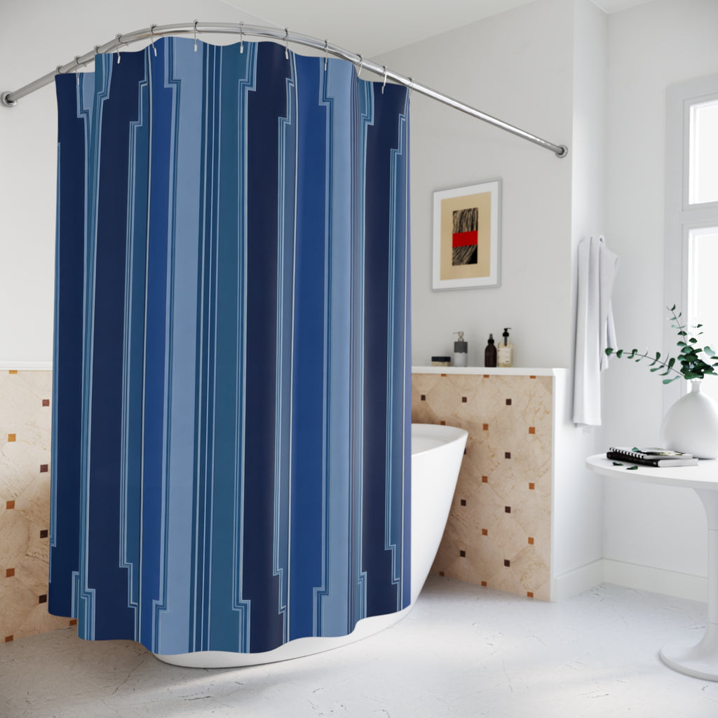 Navy Blue Stepped Stripe Shower Curtain