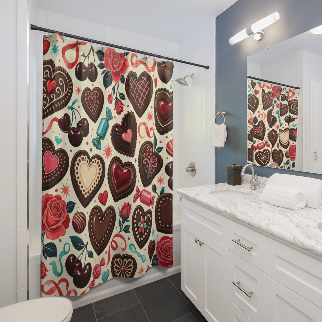 Retro Heart Chocolate Valentine Shower Curtain