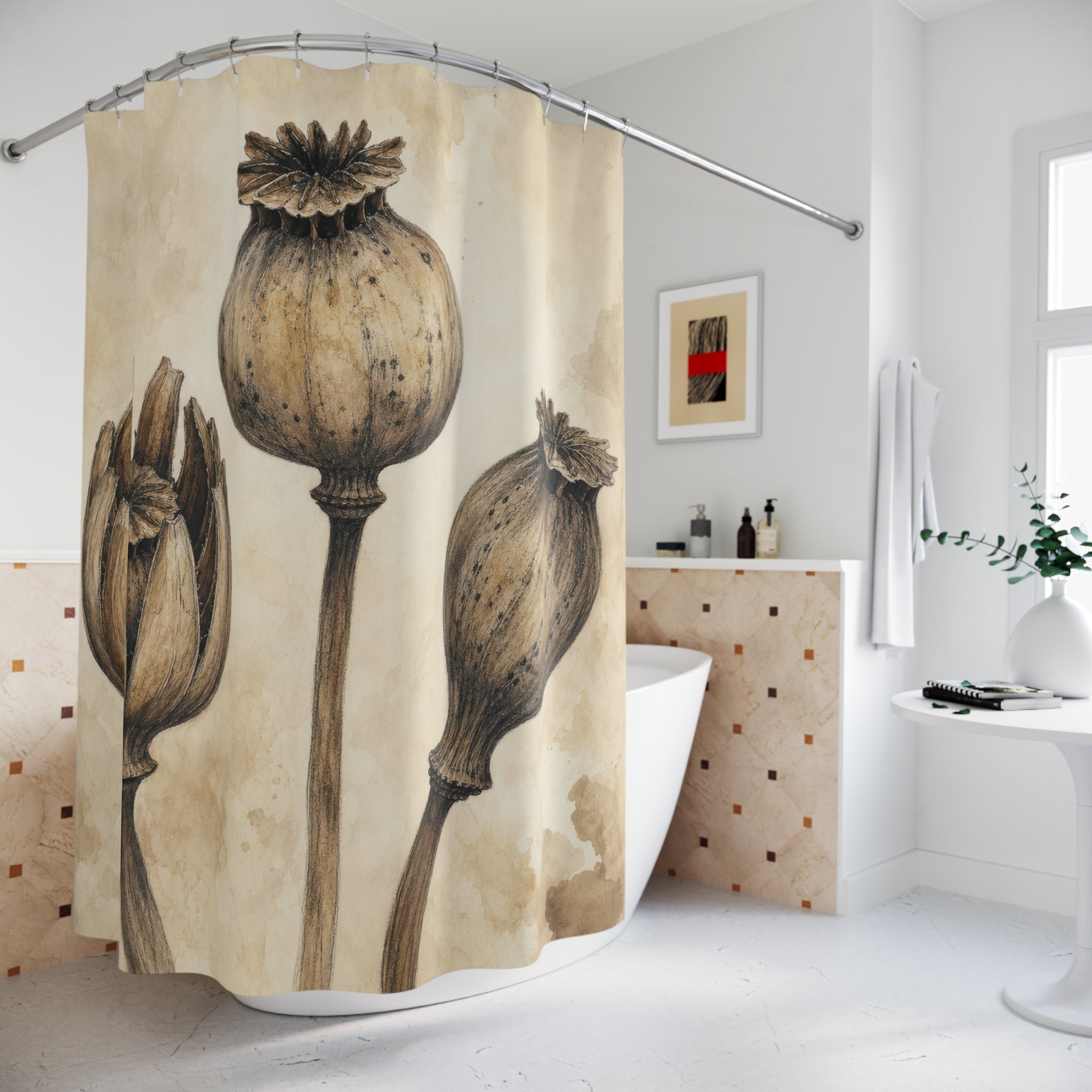 Neutral Seed Pod Botanical Shower Curtain