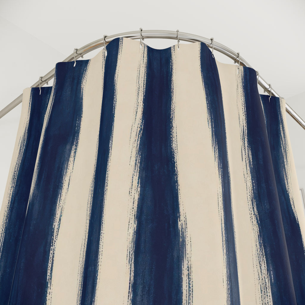 Navy Indigo Irregular Stripe Shower Curtain