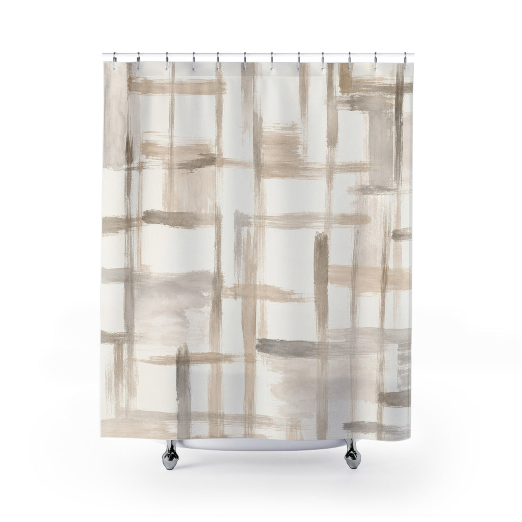 Beige Cream Brush Grid Shower Curtain