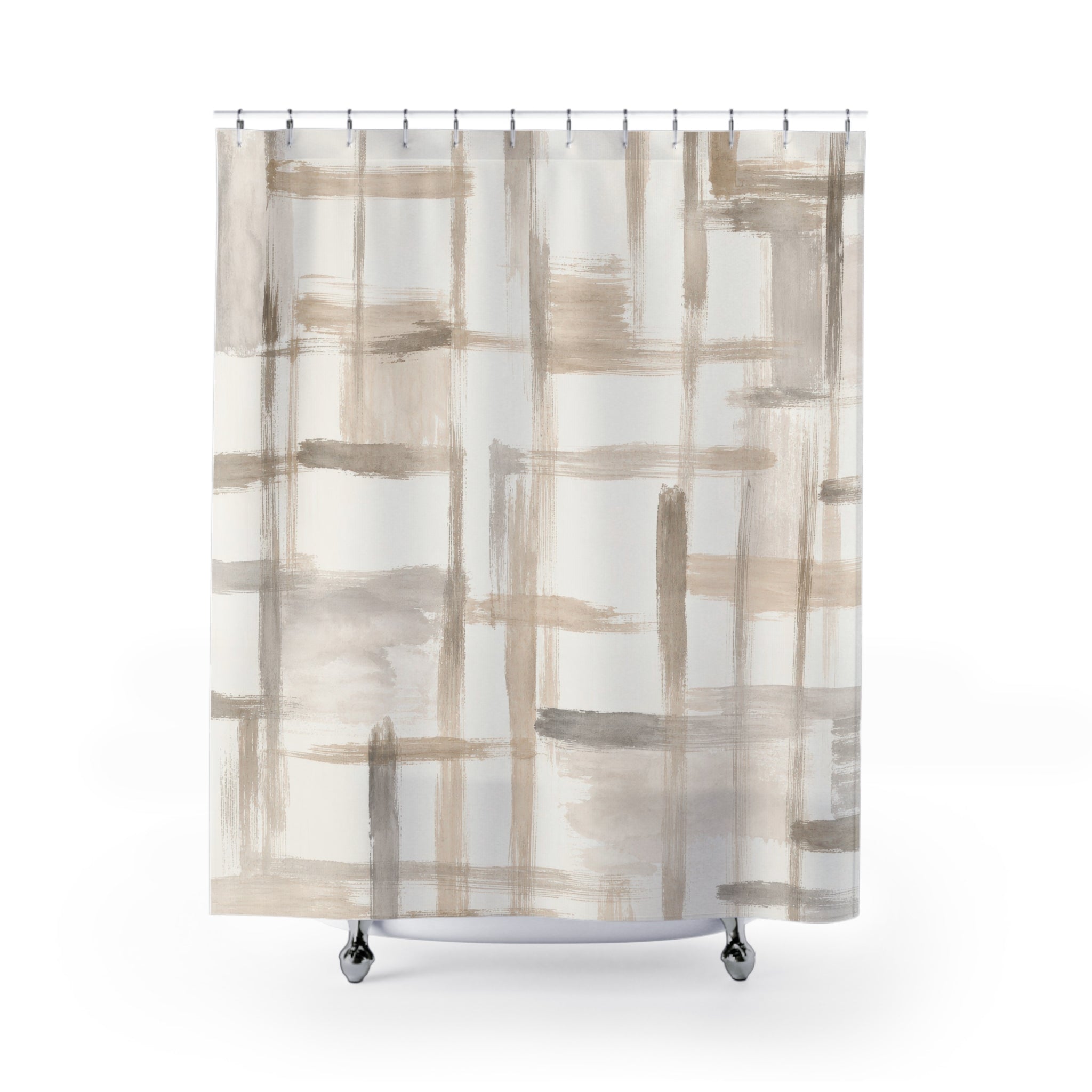 Beige Cream Brush Grid Shower Curtain