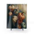 Teal and peach floating pumpkin cascade shower curtain with full front view