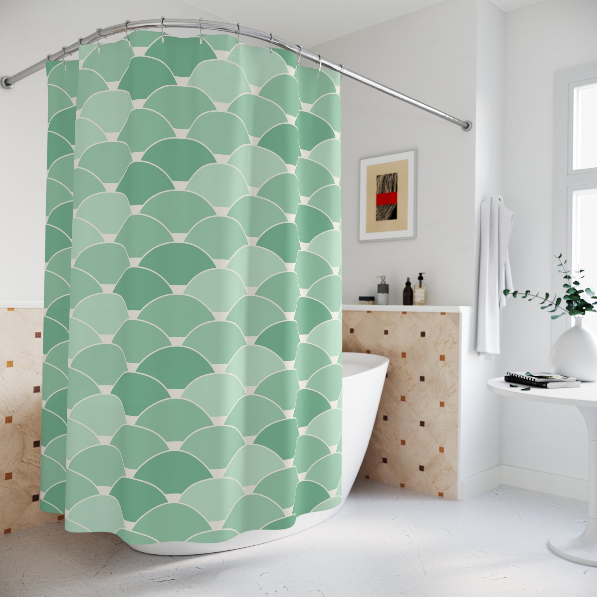 Green Mint Shower Curtain: Scalloped Cabana